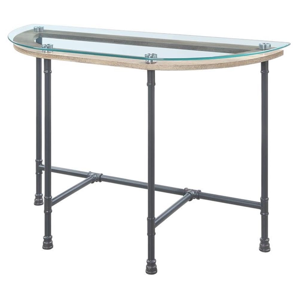 Acme Brantley Modern Pipe Style Glass Top Sofa Table - Clear & Sandy Gray Finish - Perfect for Living Room, Entryway or Behind Couch Decor