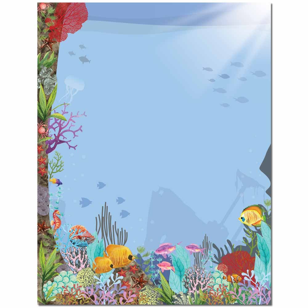 Premium Coral Reef Design Letterhead Paper - 100 Sheets for Laser & Inkjet Printers - Perfect for Business Stationery, Office Documents & Professional Correspondence