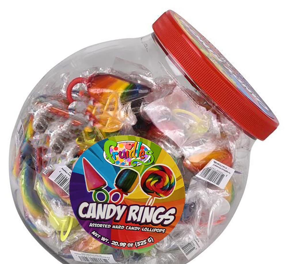 Fruidles Crazy Fruit Candy Rings - Assorted Flavors Hard Candy Lollipops, Individually Wrapped (42-Pack) - Perfect for Birthday Parties, Halloween Treats & Classroom Rewards