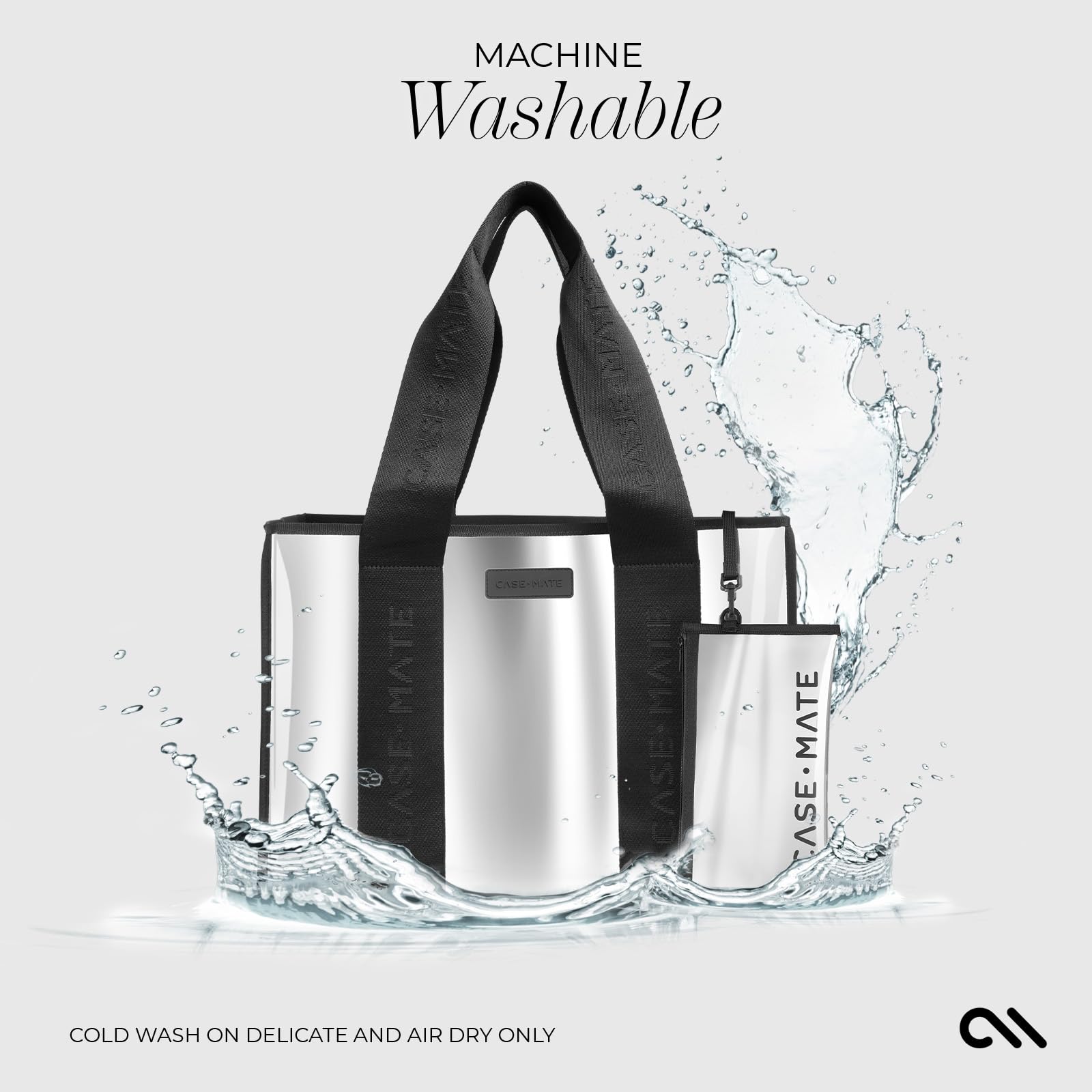 Case-Mate Silver Chrome Beach Tote Bag for Women - Lightweight Waterproof Foldable Tote with Phone Pouch - Perfect for Beach, Pool, Travel & Vacation - Large Durable Washable Tip-Proof Beach Bag | Great for Summer Outings, Weekend Getaways & Coastal Adventures