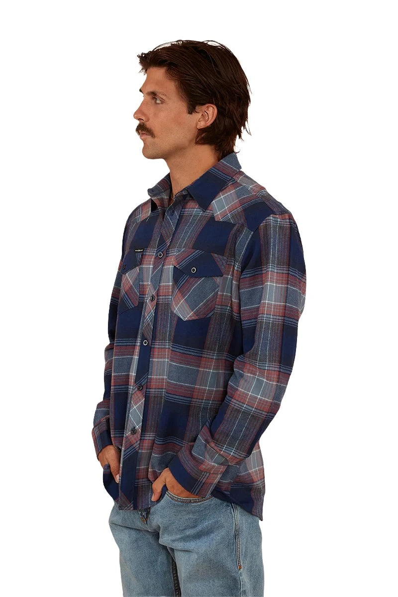 Ringers Western Cooma Men's Flannel Shirt - Semi Fitted, Navy/Red Plaid - Casual & Outdoor Wear for Men