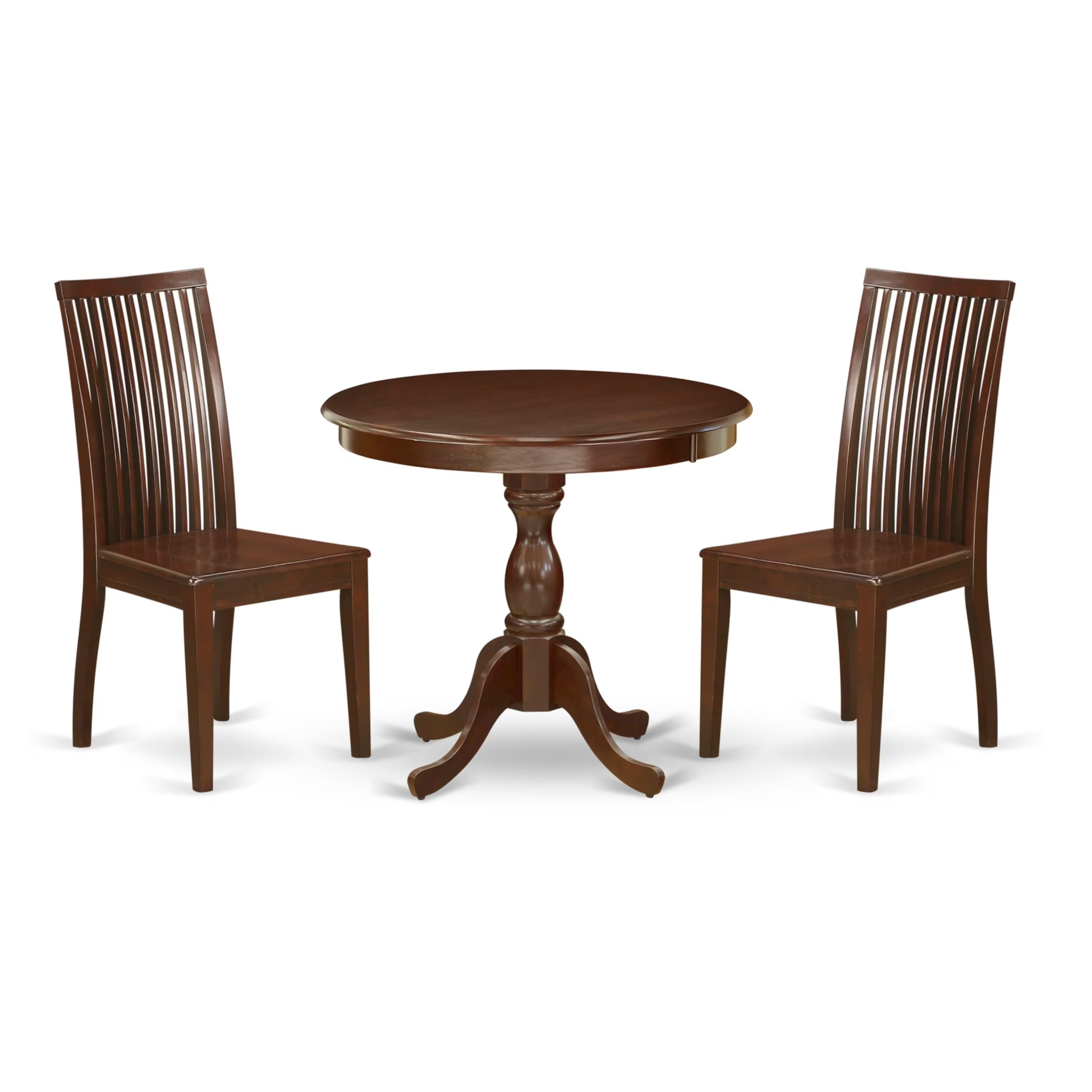 East West Furniture AMIP3-MAH-W 3-Piece Round Dining Table Set with Pedestal Base & 2 Chairs - 36x36 Inch Mahogany - Perfect for Small Kitchens, Apartments & Breakfast Nooks
