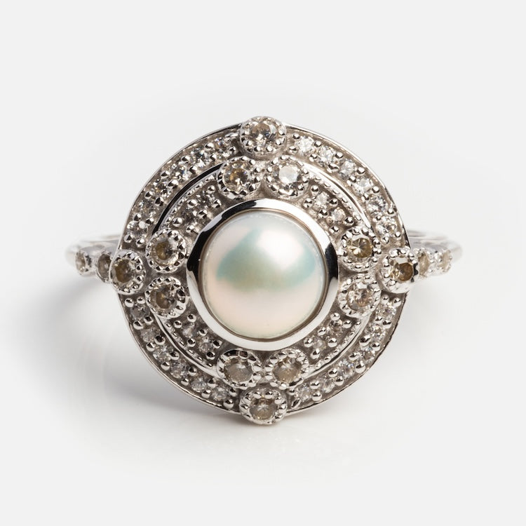 Vintage Celestial Pearl Ring - Elegant Handmade Jewelry for Women, Perfect for Weddings, Anniversaries & Special Occasions