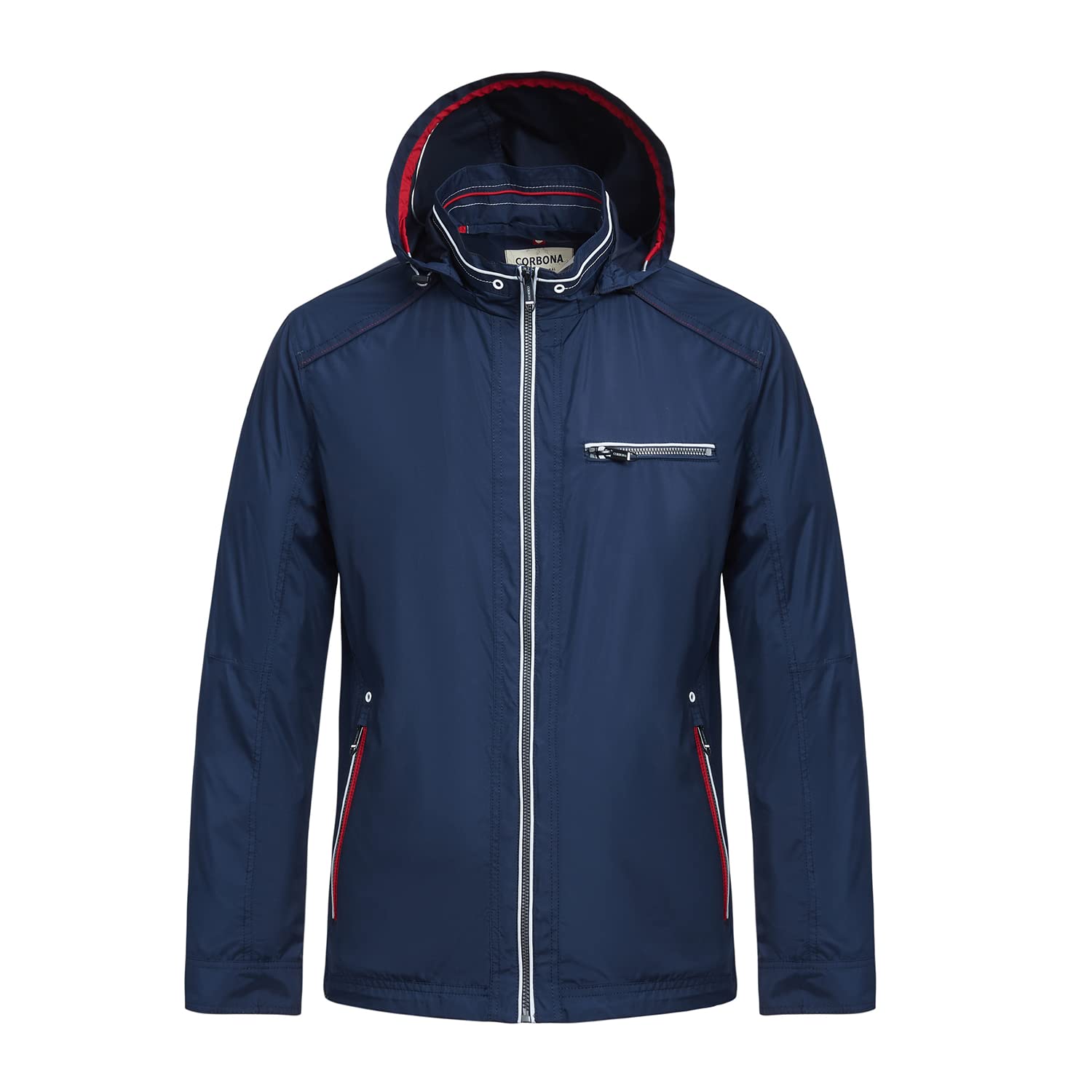 Corbona Detachable Hooded Embroidered Logo Stand Collar Lightweight Packable Soft Shell Men Jacket for Outdoor Hiking and Casual Wear