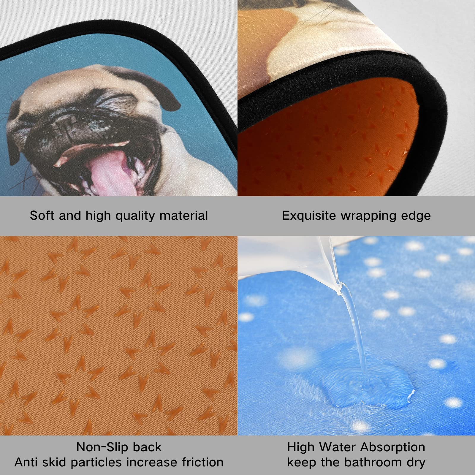 Funny Pug Kitchen Mat Set of 2 - Anti-Fatigue Non-Slip Washable Memory Foam Rugs - Cushioned Standing Mat for Office, Desk, Sink & Laundry - Perfect Home Decor for Dog Lovers & Pet Owners