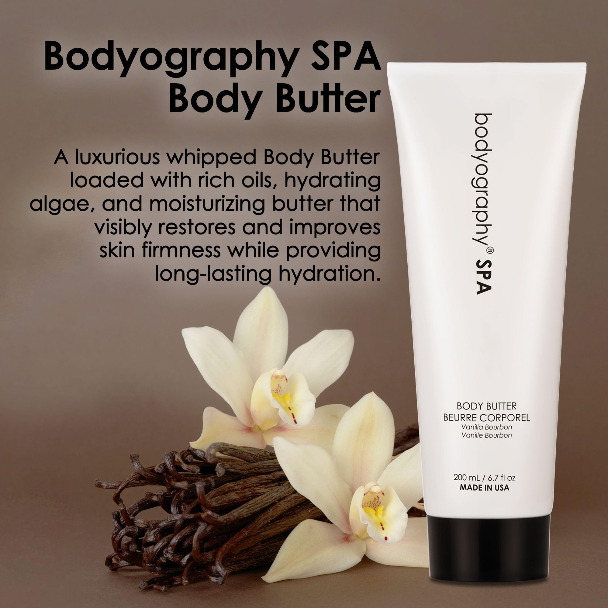 Bodyography Spa Body Butter - Vanilla Bourbon Scented Moisturizing Cream for Men & Women - 6.7 oz Hydrating Body Lotion for Dry Skin - Perfect for Massage, After Shower & Daily Skincare Routine