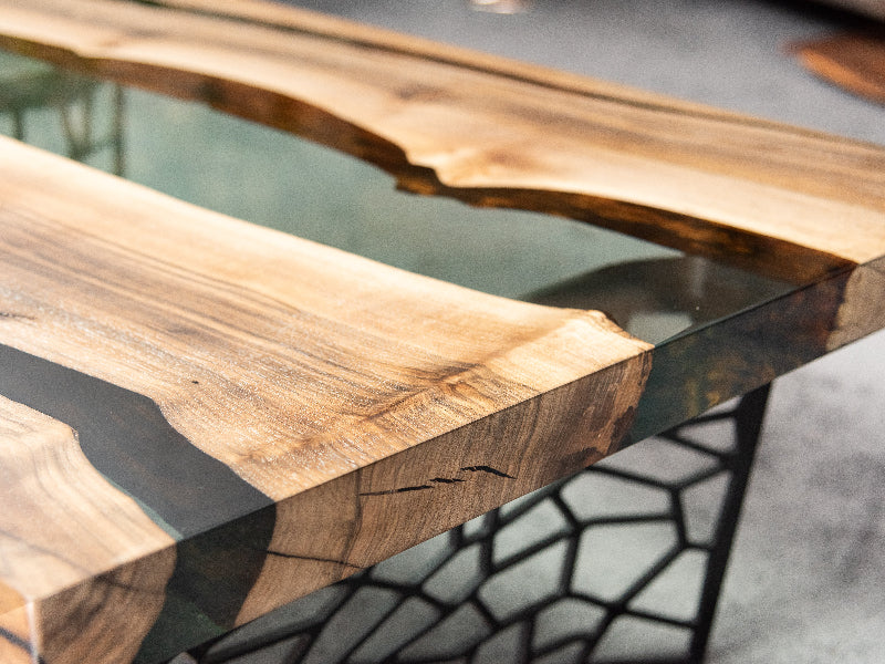 Handmade Custom Resin River Walnut Coffee Table - Modern Voronoi Design Collection for Living Room & Office Decor