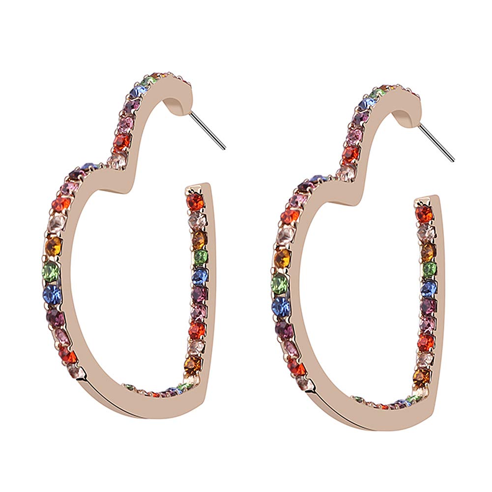 Fashionable Women's Multicolor Rhinestone Heart Drop Dangle Earrings - Elegant Party Statement Jewelry for Women, Perfect for Evening Events, Weddings, and Special Occasions
