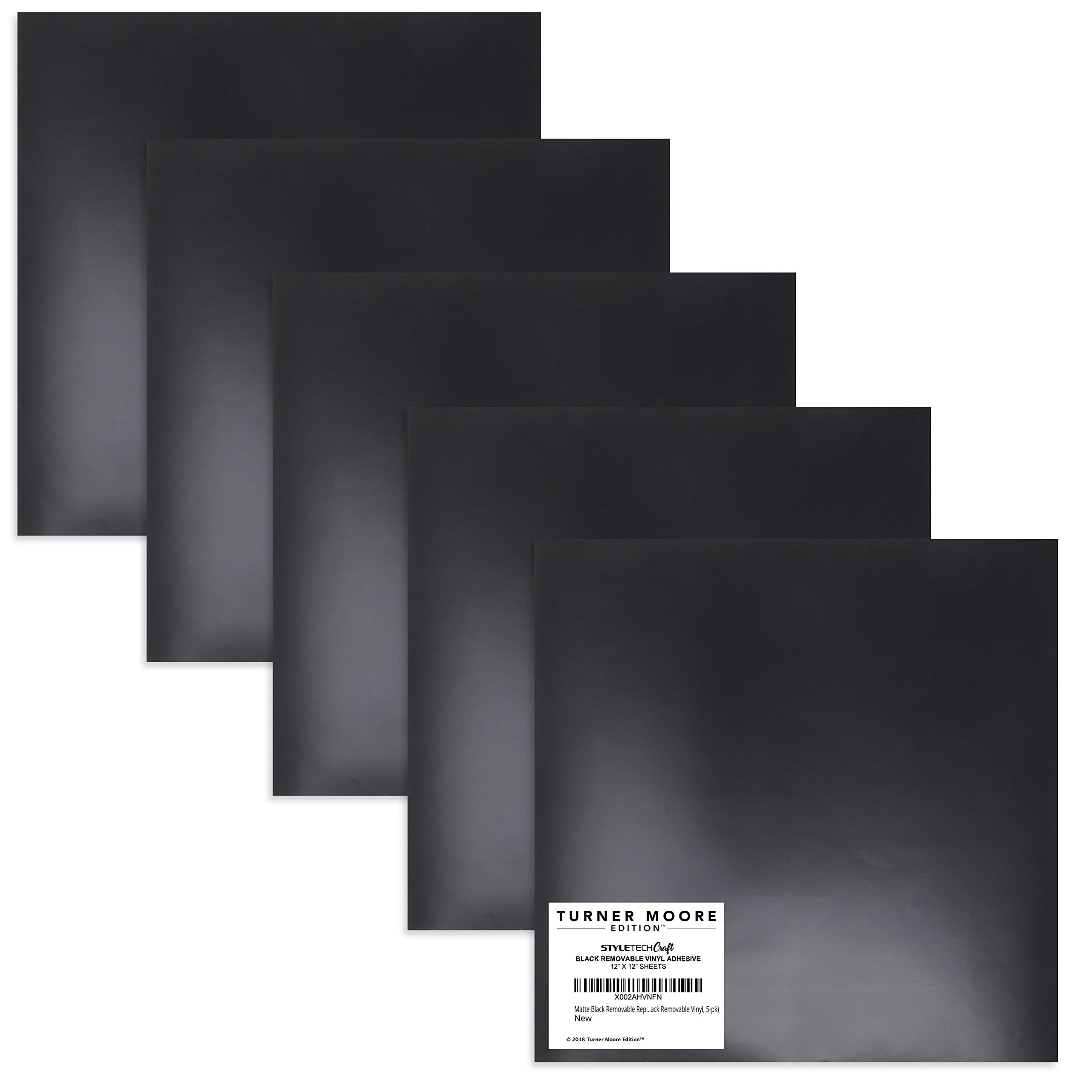 Turner Moore Edition - 5-Pack Matte Black Removable Vinyl Sheets (12x12 Inch) for DIY Crafts, Wall Decals, Nursery Decor & Kids Room Stickers - Perfect for Scrapbooking, Home Decoration, School Projects & Temporary Wall Art