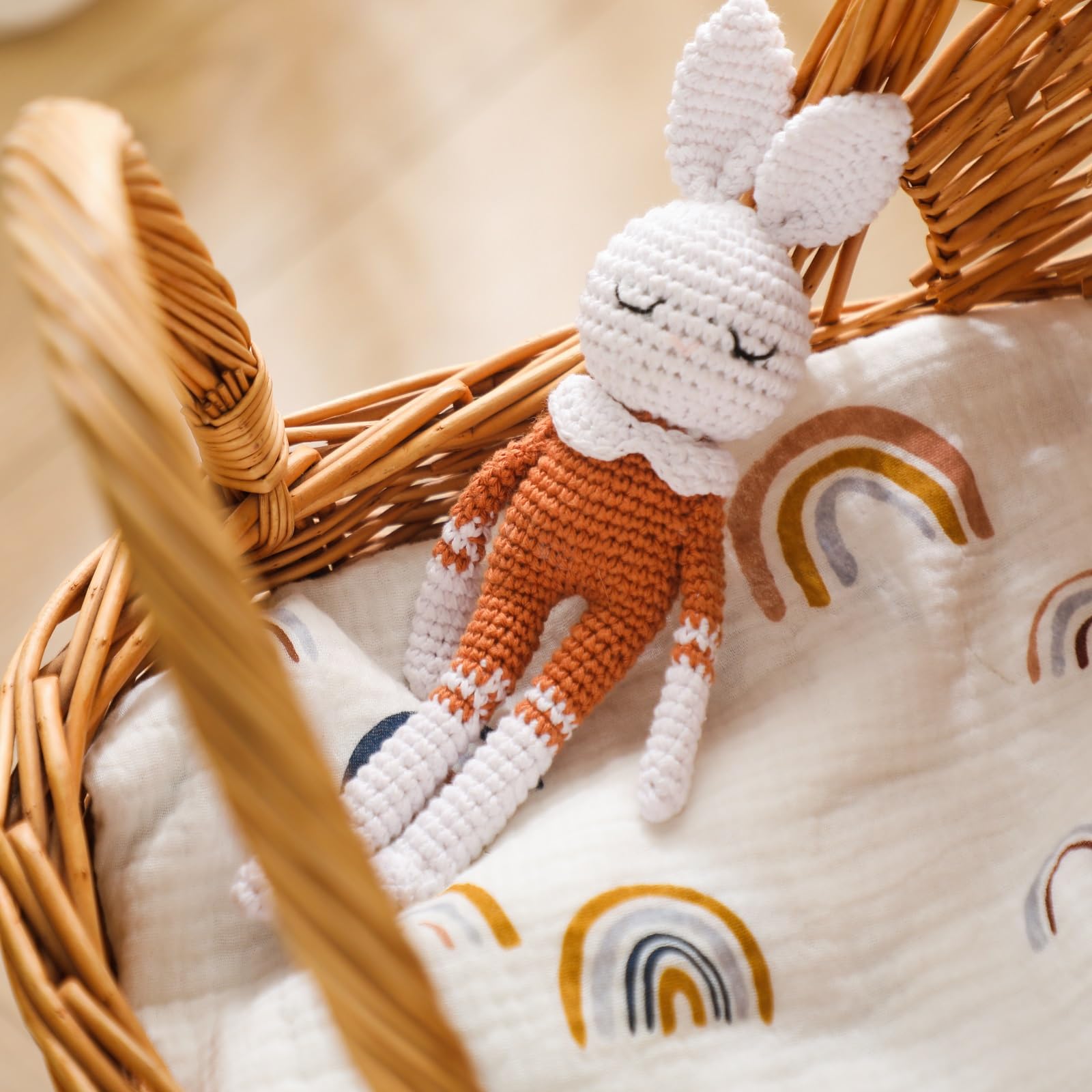 **Crochet Baby Rattle Toy - Handmade Brown Bunny Doll for Newborns & Toddlers | Soft & Safe Infant Soothing Toy for Playtime & Nursery Decor**