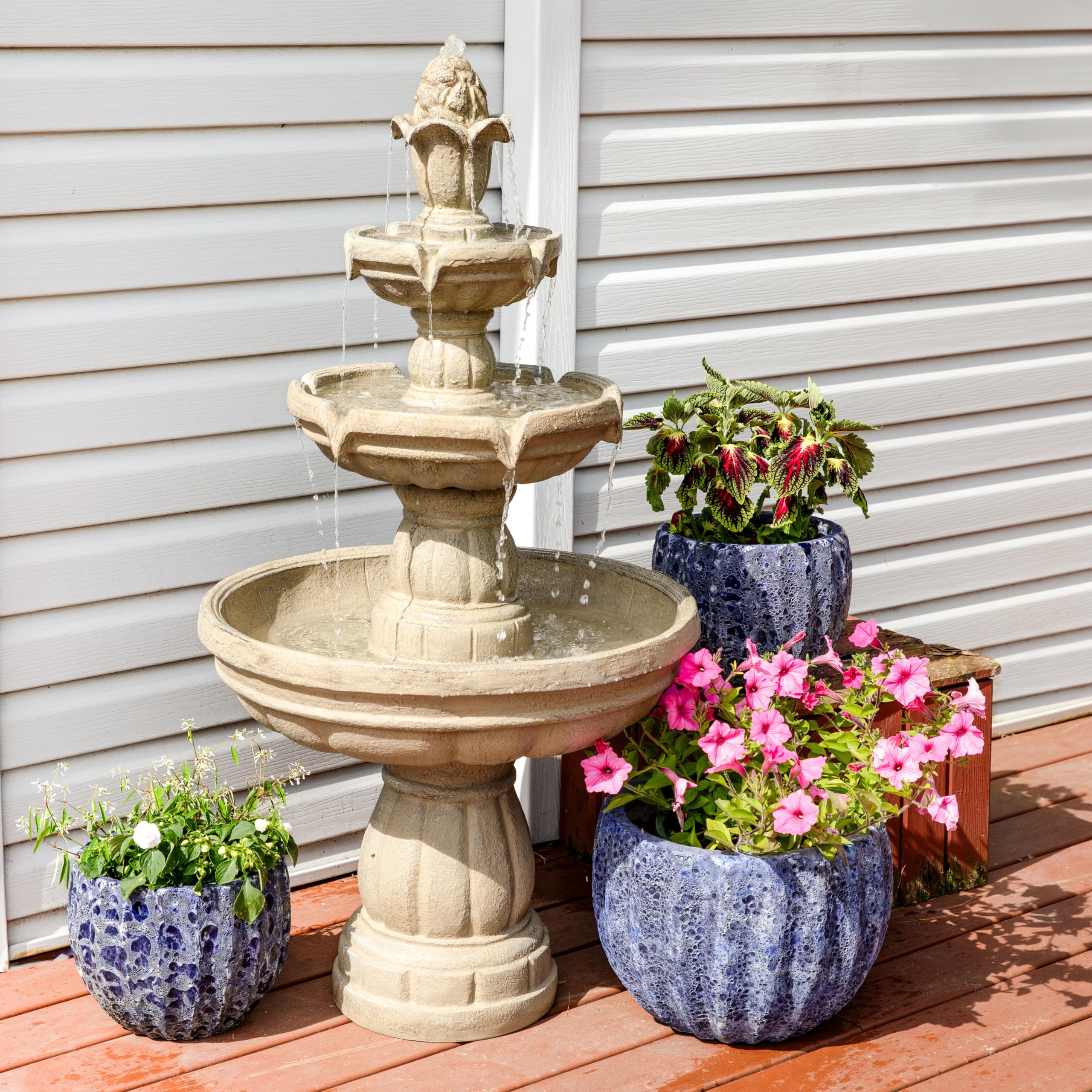 48-Inch 3-Tier Electric Outdoor Water Fountain by Sunnydaze - Relaxing Garden Water Feature for Patio, Yard, Deck or Backyard - Perfect for Meditation, Stress Relief & Home Decor