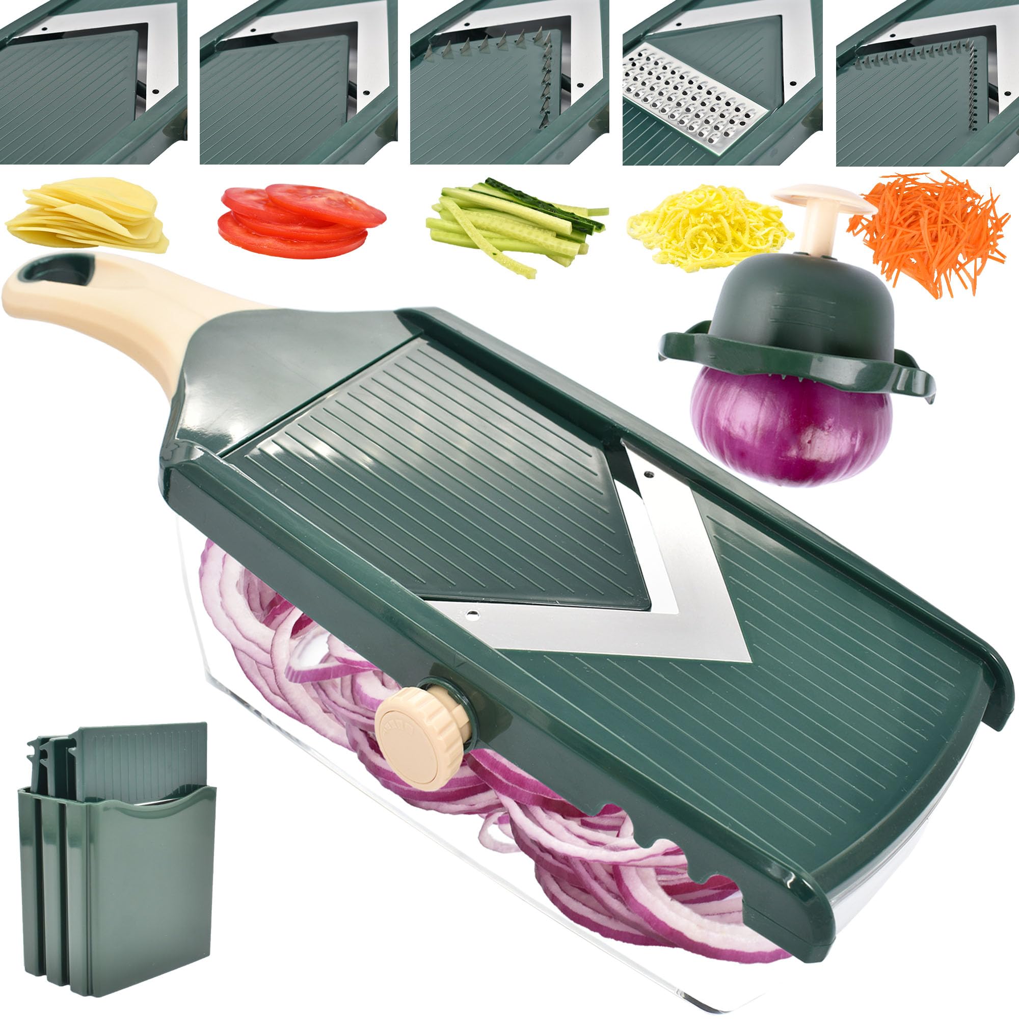 Ultra Sharp Vegetable Mandoline Slicer with V-Blade & Container - Perfect for Julienne Cutting Potatoes, Apples, Onions, Tomatoes | Ideal for Meal Prep, Salad Making & Professional Kitchen Use