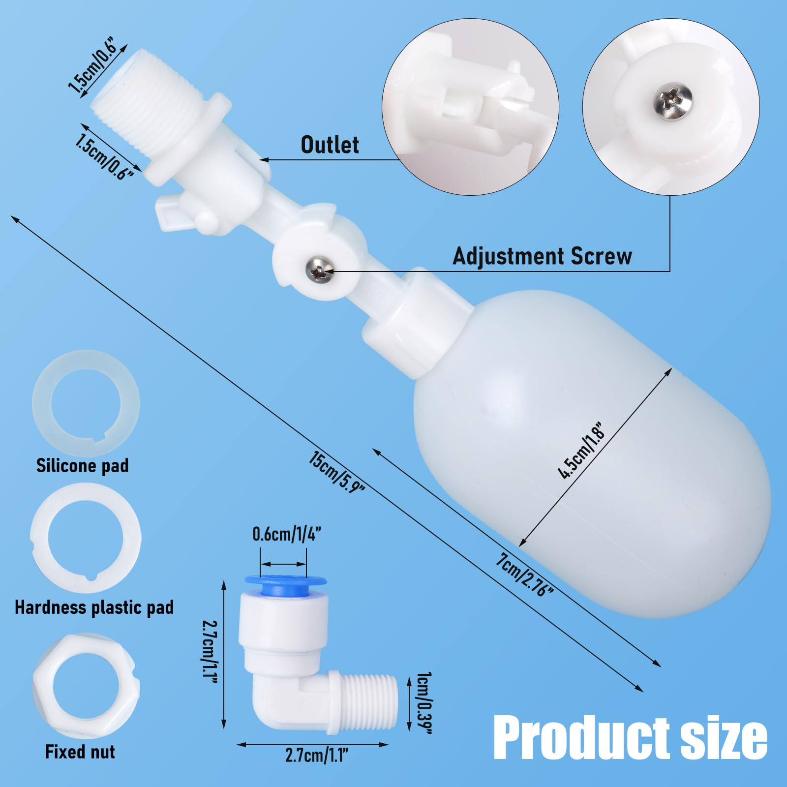 1/4 Inch Adjustable Plastic Float Valve for RO Water Reverse Osmosis System, Water Filter, Hydroponics, Aquariums, Coffee Maker & Ice Maker – Perfect for Water Purification, Home Brewing & Aquarium Maintenance