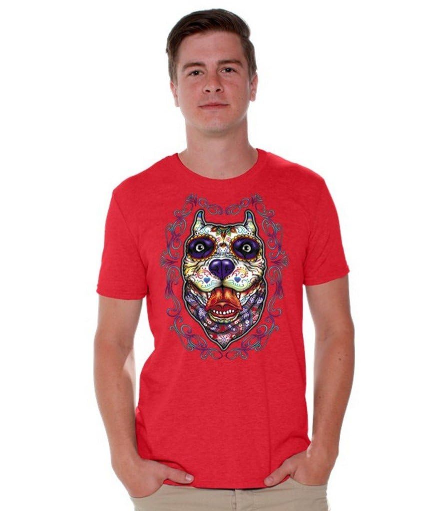 Pitbull Skull T-Shirt with Floral Sugar Skull Design - Gothic Punk Style Dead Shirt for Men & Women - Includes Free Bookmark - Perfect for Concerts, Halloween & Streetwear Fashion