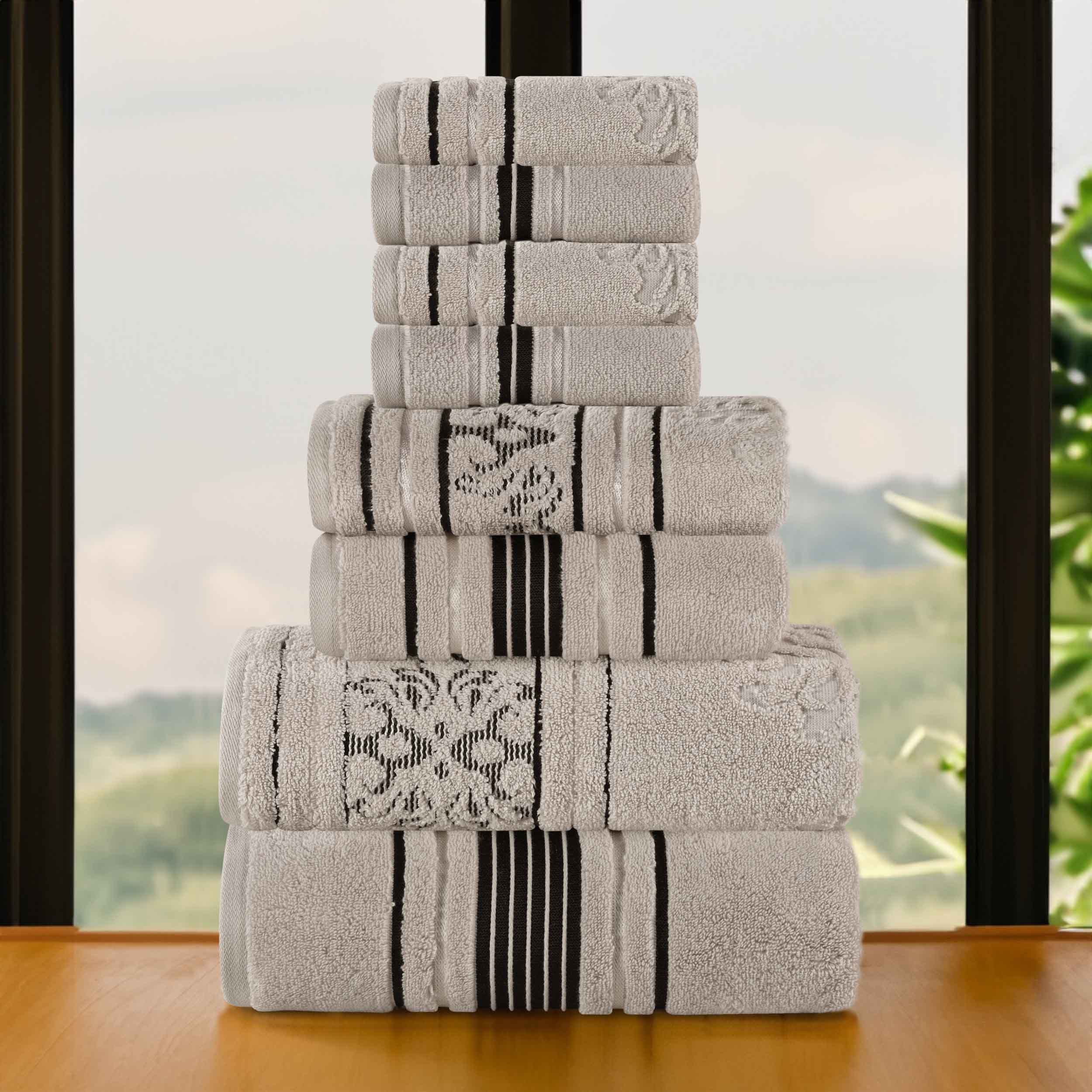 Premium 8-Piece Sadie Zero Twist Cotton Towel Set - Solid & Jacquard Floral Designs | Ultra Soft & Absorbent Bath Towels for Spa, Guest Bathroom & Luxury Home Decor