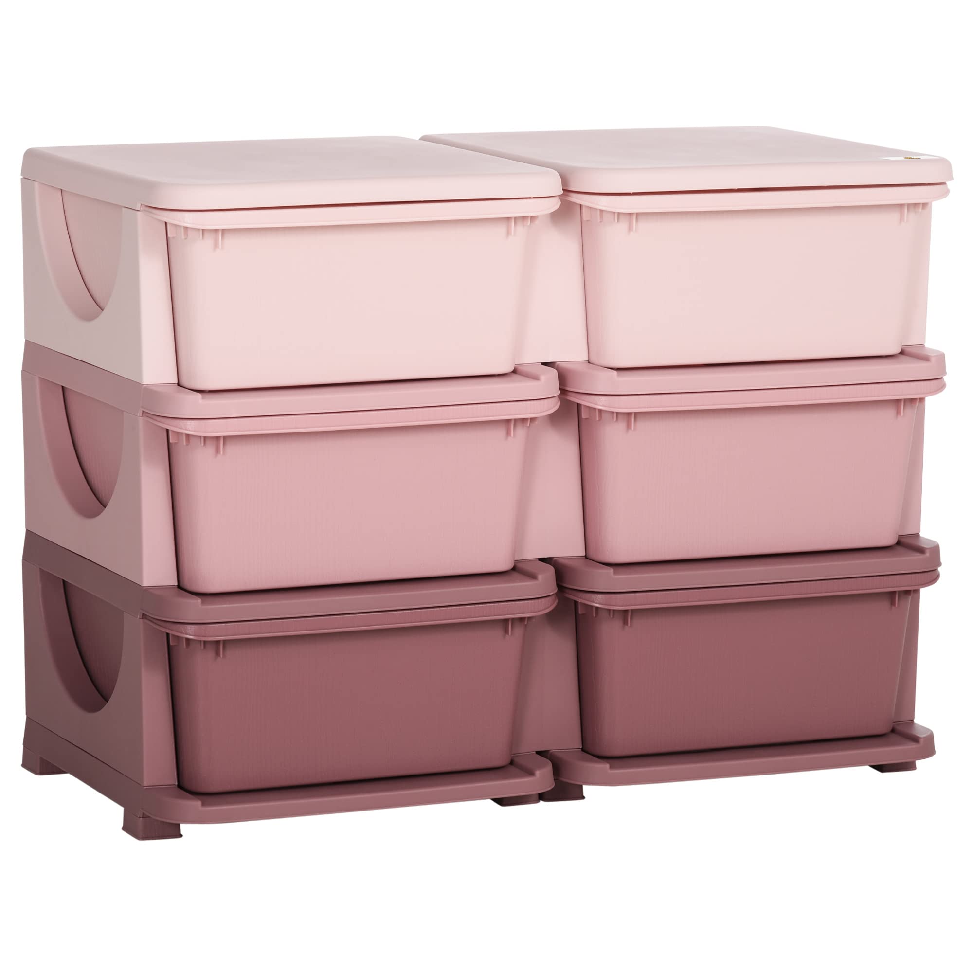 Qaba 3-Tier Kids Storage Unit with 6 Drawers - Toy Organizer with Plastic Bins for Boys & Girls - Nursery, Bedroom, Kindergarten & Living Room Storage Solution - Perfect for Toys, Books & Clothes (Pink)