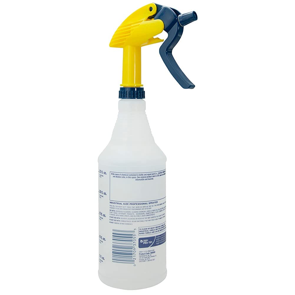Zep Professional 32 oz Spray Bottle (Case of 36) - Heavy Duty Refillable Sprayer with Adjustable Nozzle for Fine Mist or Strong Spray - Perfect for Cleaning, Gardening, and DIY Projects
