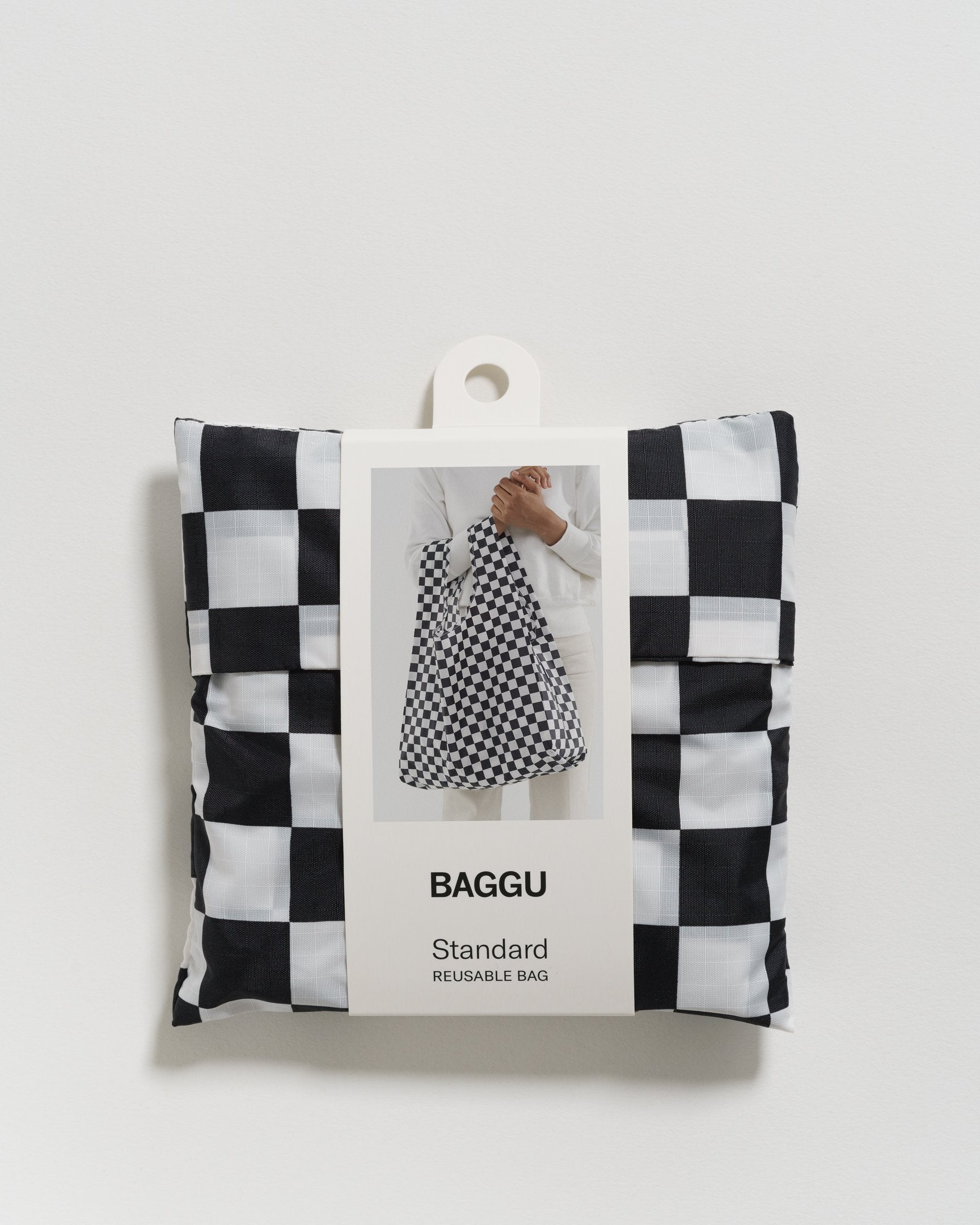 Baggu Standard Reusable Shopping Bag - Black Checkerboard Print | Eco-Friendly Grocery Tote for Shopping, Travel & Daily Use