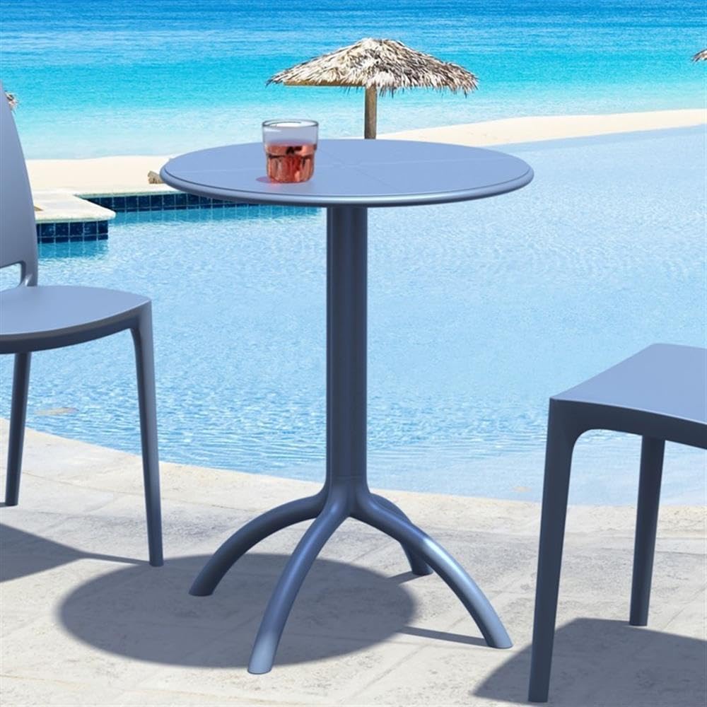 Commercial-Grade Dark Gray Octopus Round Patio Bistro Table - Durable Outdoor Dining & Cafe Furniture for Restaurants, Bars, and Garden Decor
