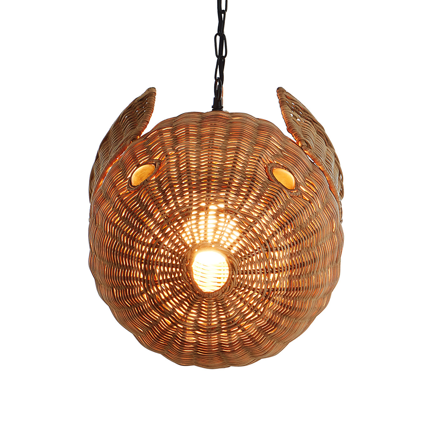 Handwoven Wicker Blowfish Small Pendant Light - Natural Rattan Hanging Decor for Beach House, Boho Bedroom, or Coastal Living Room