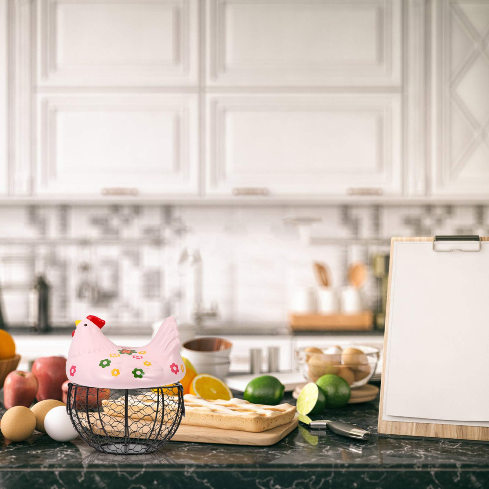 DOITOOL Ceramic Egg Holder Basket - Chicken Hen Figure Design, Egg Storage Container for Kitchen, Fruit & Vegetable Organizer, Candy Dispenser - Perfect for Farmhouse Decor, Easter Decorations, and Pantry Organization