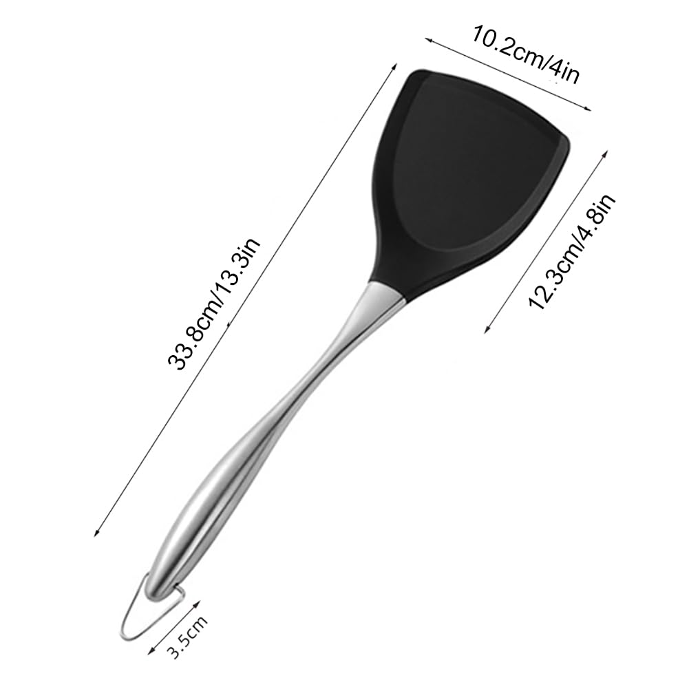 Honglida Premium BPA-Free Silicone Wok Turner - 600°F Heat Resistant Spatula with Stainless Steel Handle (14.2 Inch, Black) - Ideal for Non-Stick Cookware, Stir-Frying, Flipping Pancakes & Sauteing