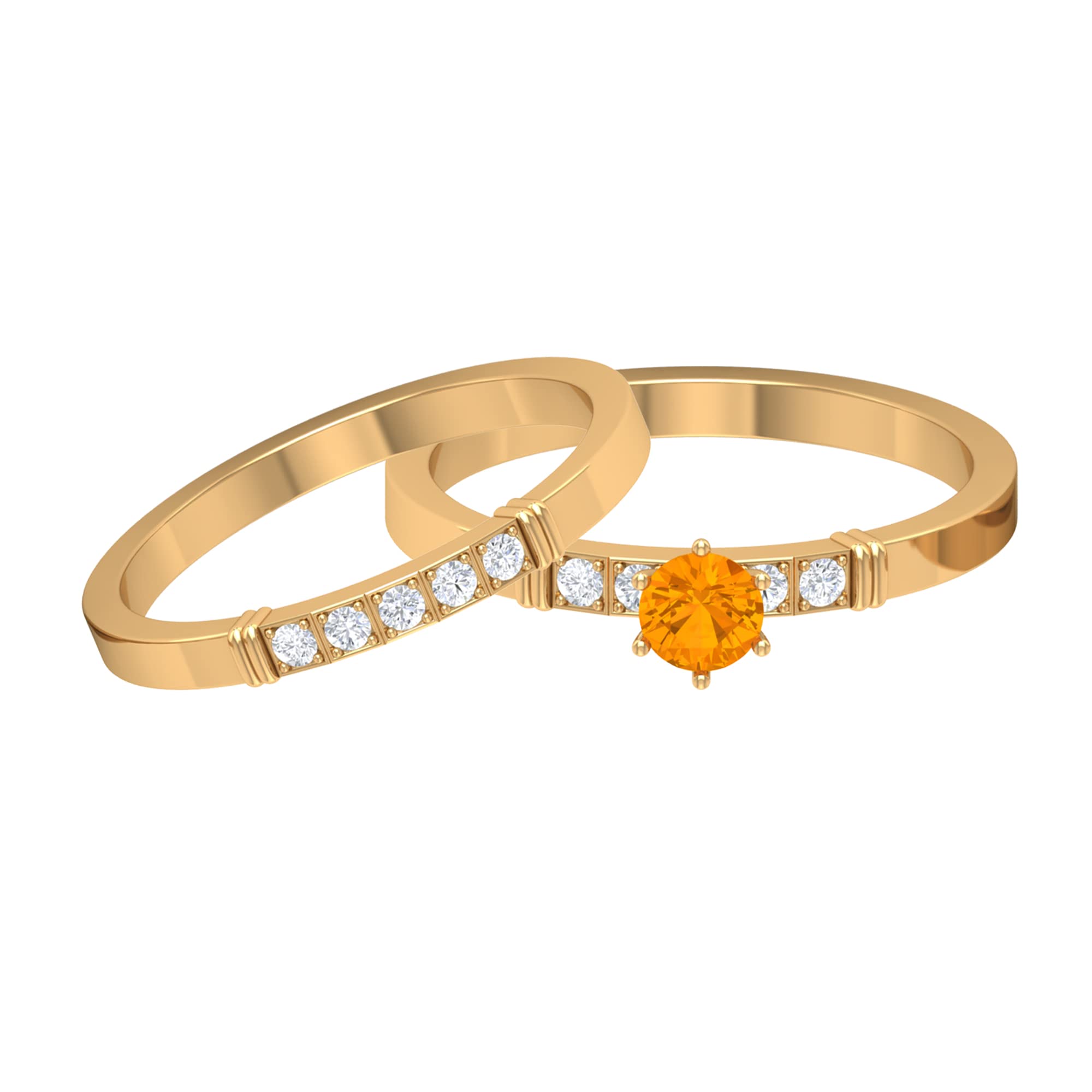 3/4 CT Orange Sapphire & Diamond Wedding Ring Set in 14K Solid Gold – Minimalist Orange Sapphire Engagement Ring for Women – Perfect for Bridal, Anniversary & Special Occasions