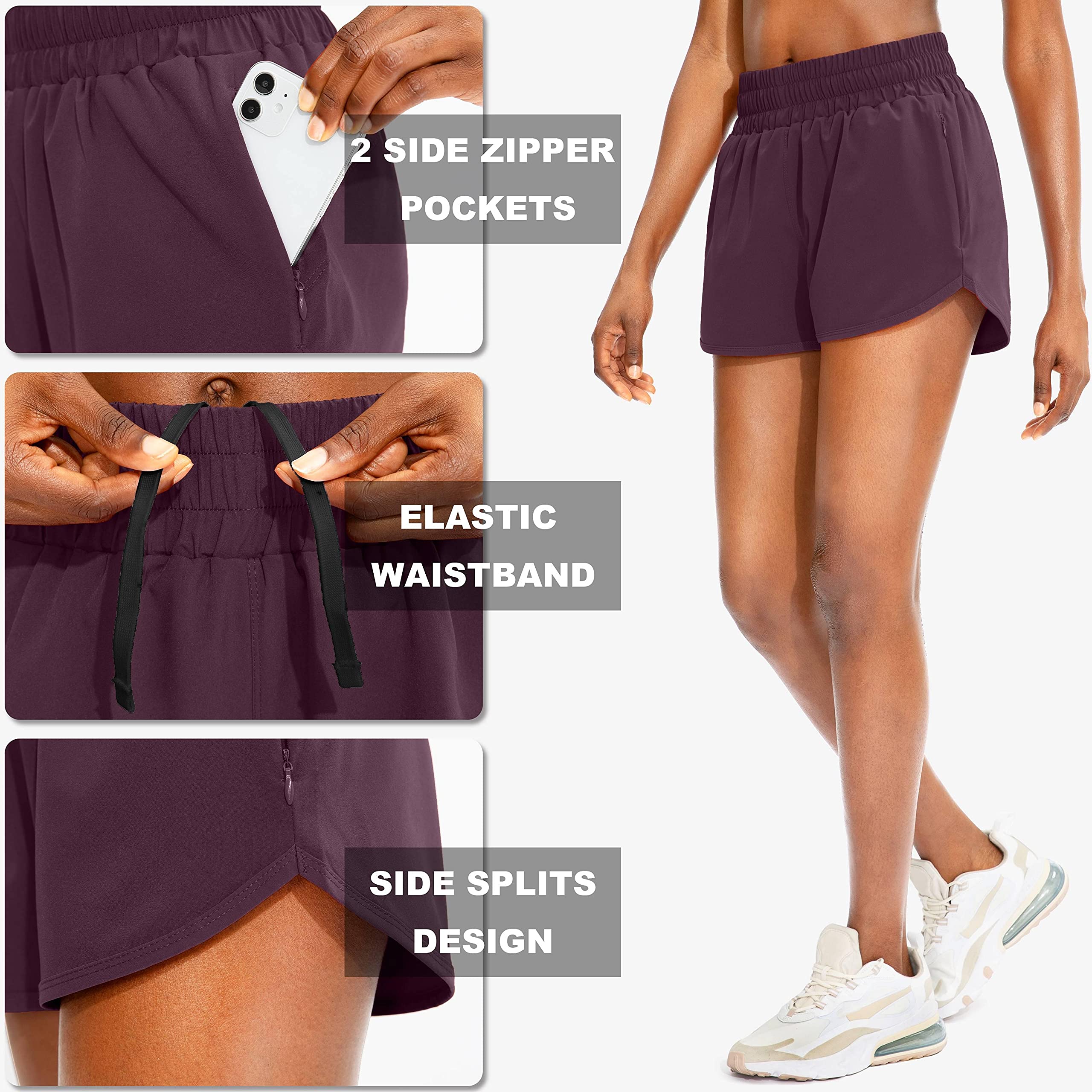 SANTINY High Waisted Running Shorts for Women with Zip Pockets - Athletic Workout Gym Shorts with Liner - Perfect for Jogging, Yoga & Fitness Training
