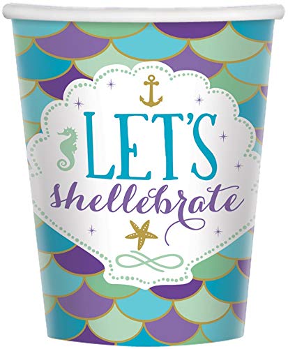 Amscan 581975 Mermaid Wishes Collection 9 oz Plastic Cups (8-Pack) - Perfect for Birthday Parties, Baby Showers & Themed Events