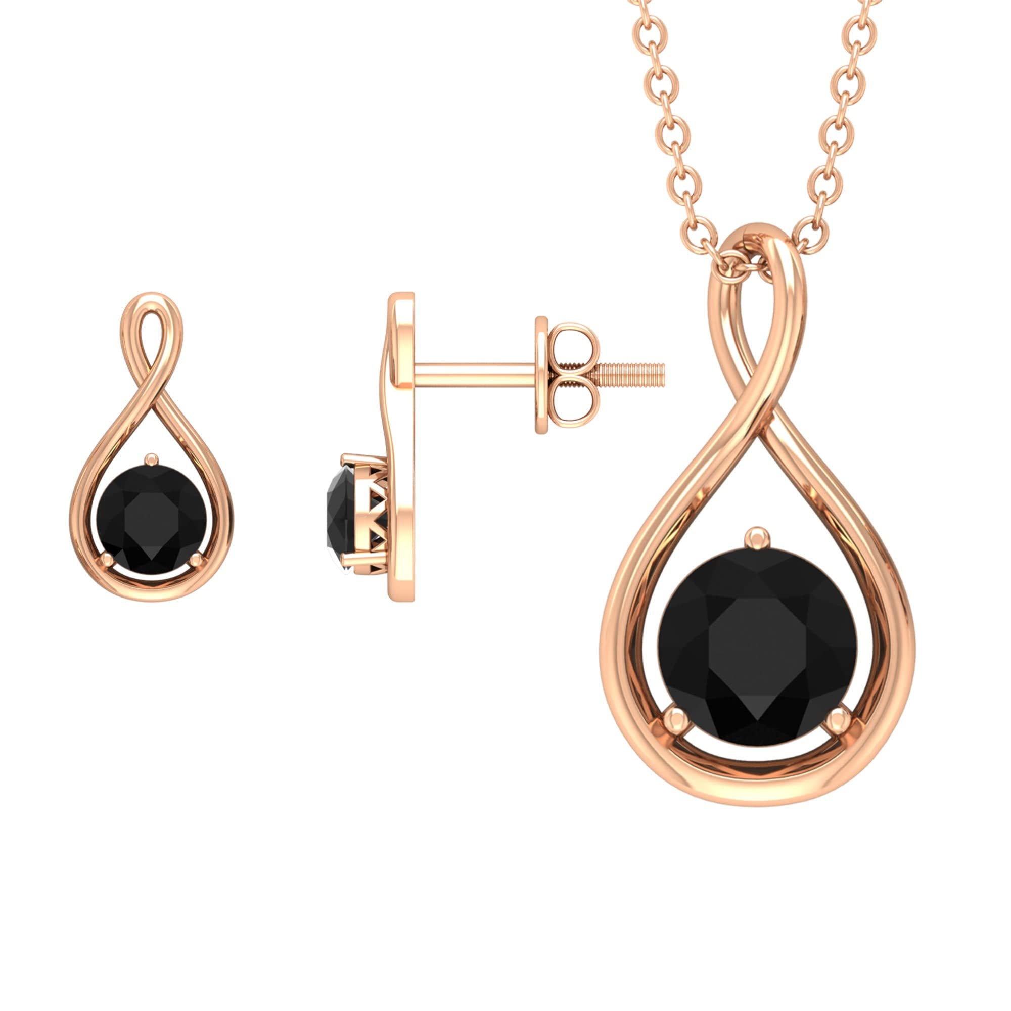 December Birthstone Jewelry Set - 1.25 CT Natural Black Onyx Solitaire Ring & Necklace in 14K Solid Gold, Infinity Symbol Pendant for Women | Perfect Gift for Anniversary, Birthday & Special Occasions