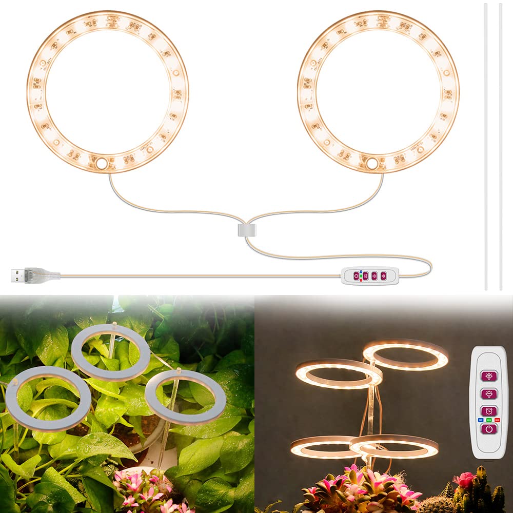 2 Pack Dimmable LED Plant Grow Light with Timer & USB Power - Full Spectrum Sunlight for Indoor Desk Plants, Adjustable Height, Mini Grow Light Strip for Succulents, Herbs & Seedlings - Perfect for Home Office, Kitchen Counter & Small Spaces