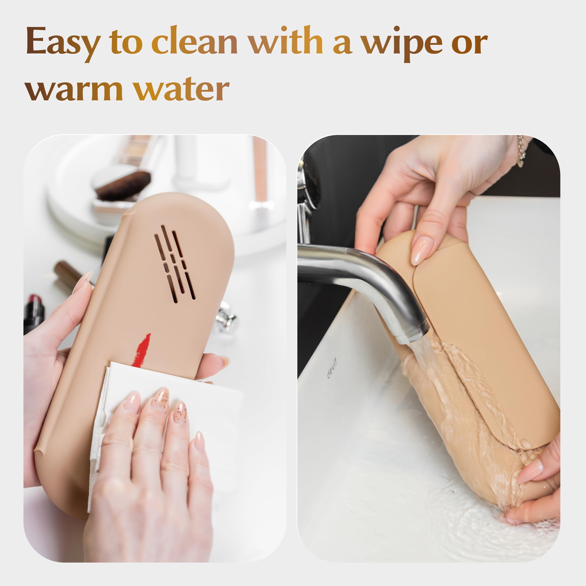 Premium Silicone Makeup Brush Holder - Travel-Friendly Magnetic Closure Cosmetic Organizer Case (Khaki) | Perfect for Home Vanity, Travel & On-The-Go Makeup Storage