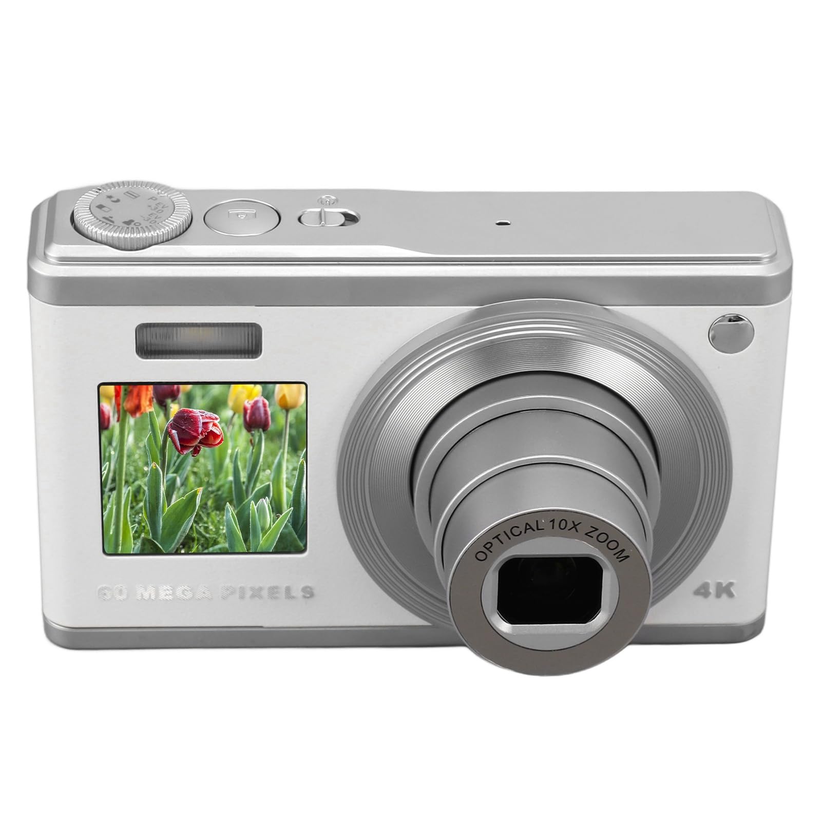 60MP 4K Ultra HD Digital Camera with Dual Screen, Auto Focus & 10x Optical Zoom | Anti-Shake Compact Camera for Vlogging, Travel & Outdoor Photography (White) - Perfect for YouTube Creators, Family Vacations and Adventure Travel