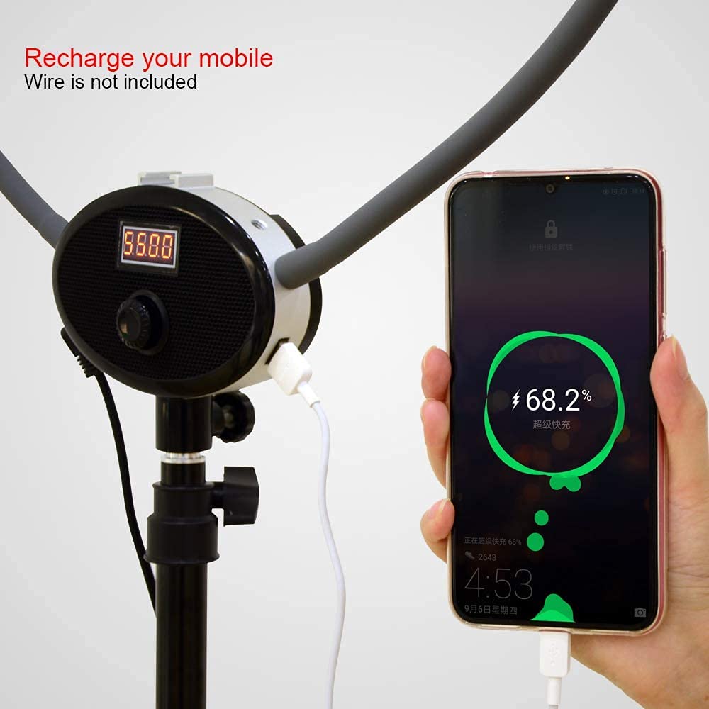 Yidoblo 50W Foldable LED Ring Light with Adjustable Color Temperature 3200K-5500K, USB Charging Port, Tripod Stand & Batteries - Perfect for YouTube Videos, Makeup Tutorials, Photography, and Studio Lighting