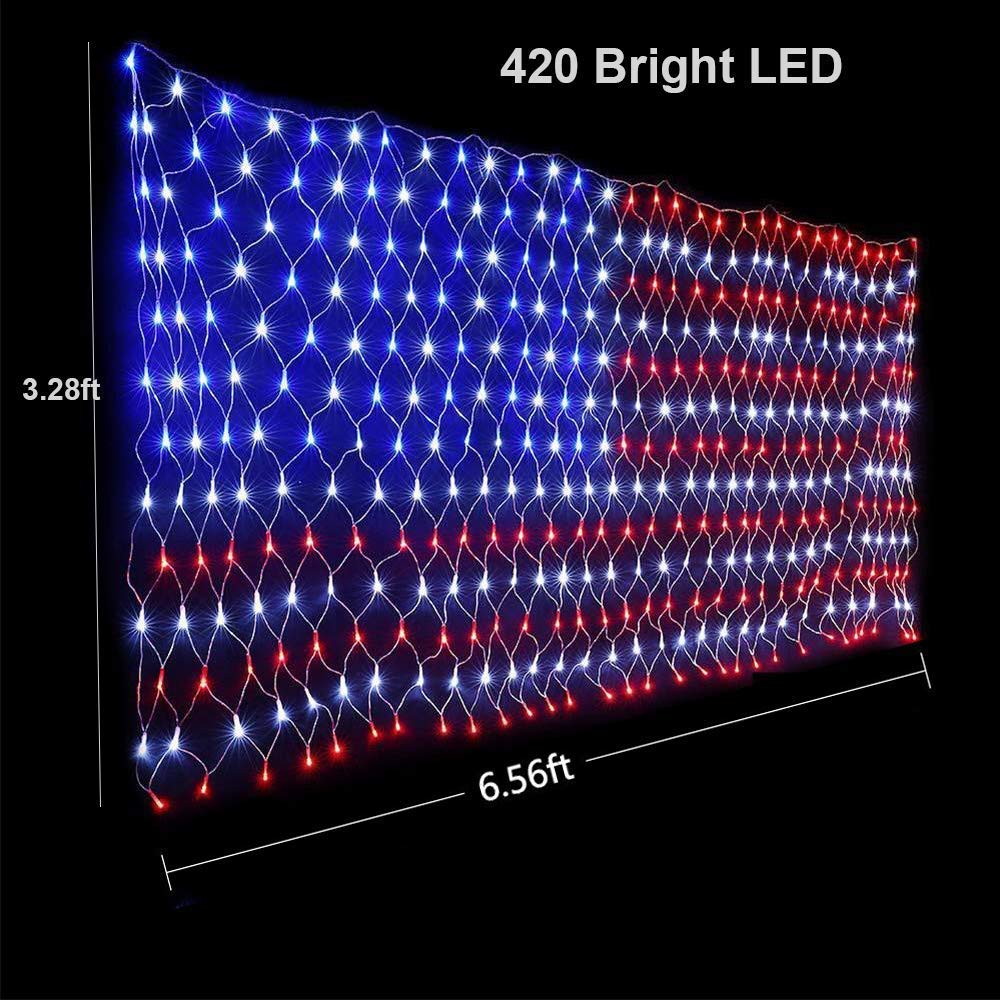 420 LED USA Flag Net Lights - Waterproof Outdoor Patriotic Decoration for Memorial Day, 4th of July, Christmas | Perfect for Porch, Yard, and Holiday Celebrations
