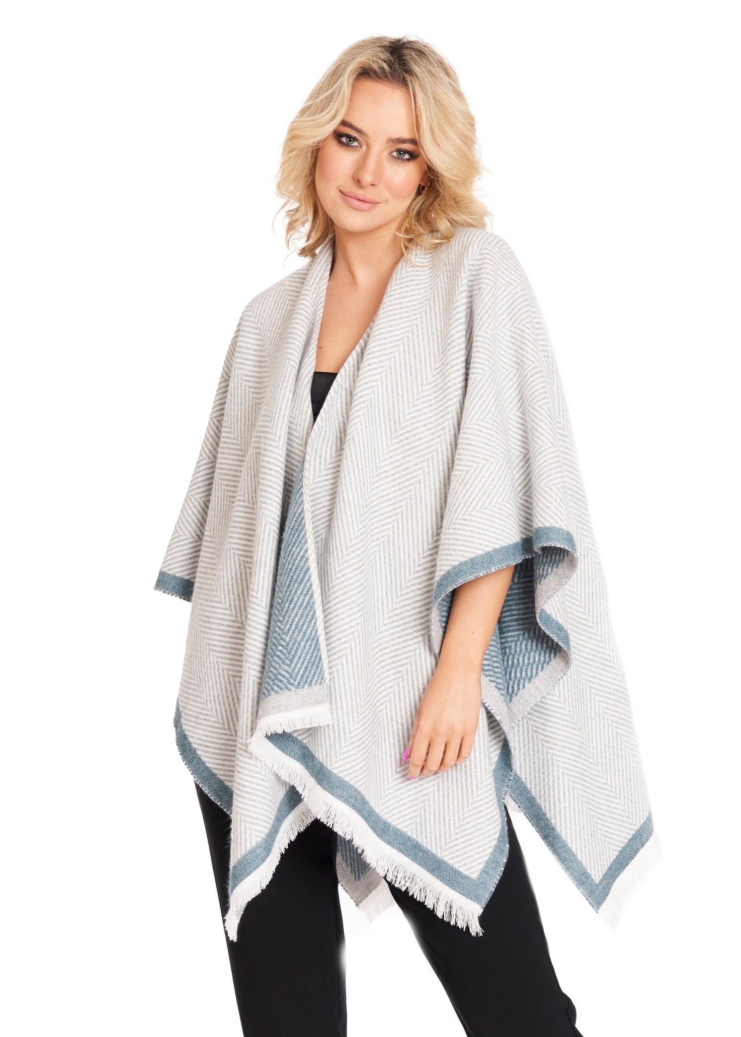 Jimmy Hourihan Reversible Herringbone Shawl Wrap - Soft Cream & Grey Checkered Pattern Scarf for Women | Perfect for Fall Winter Fashion, Office Wear & Evening Outfits