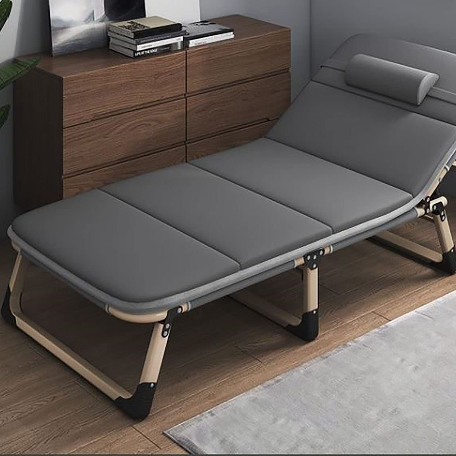 Portable Folding Camping Bed for Adults & Toddlers - 4-Speed Adjustable, Lightweight with Mattress - Indoor & Outdoor Use for Travel, Camping, Home Nap (Includes Comfortable Cotton Pad)