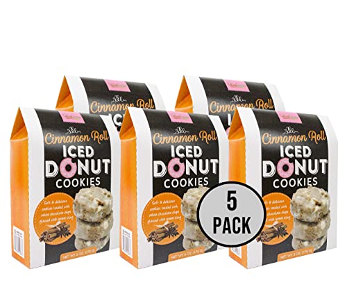 Too Good Gourmet Cinnamon Roll Donut Cookies 5-Pack - Soft Baked with Glazed Icing & White Chocolate Chips - Delicious Dessert Snacks for Parties, Gifts & Coffee Time