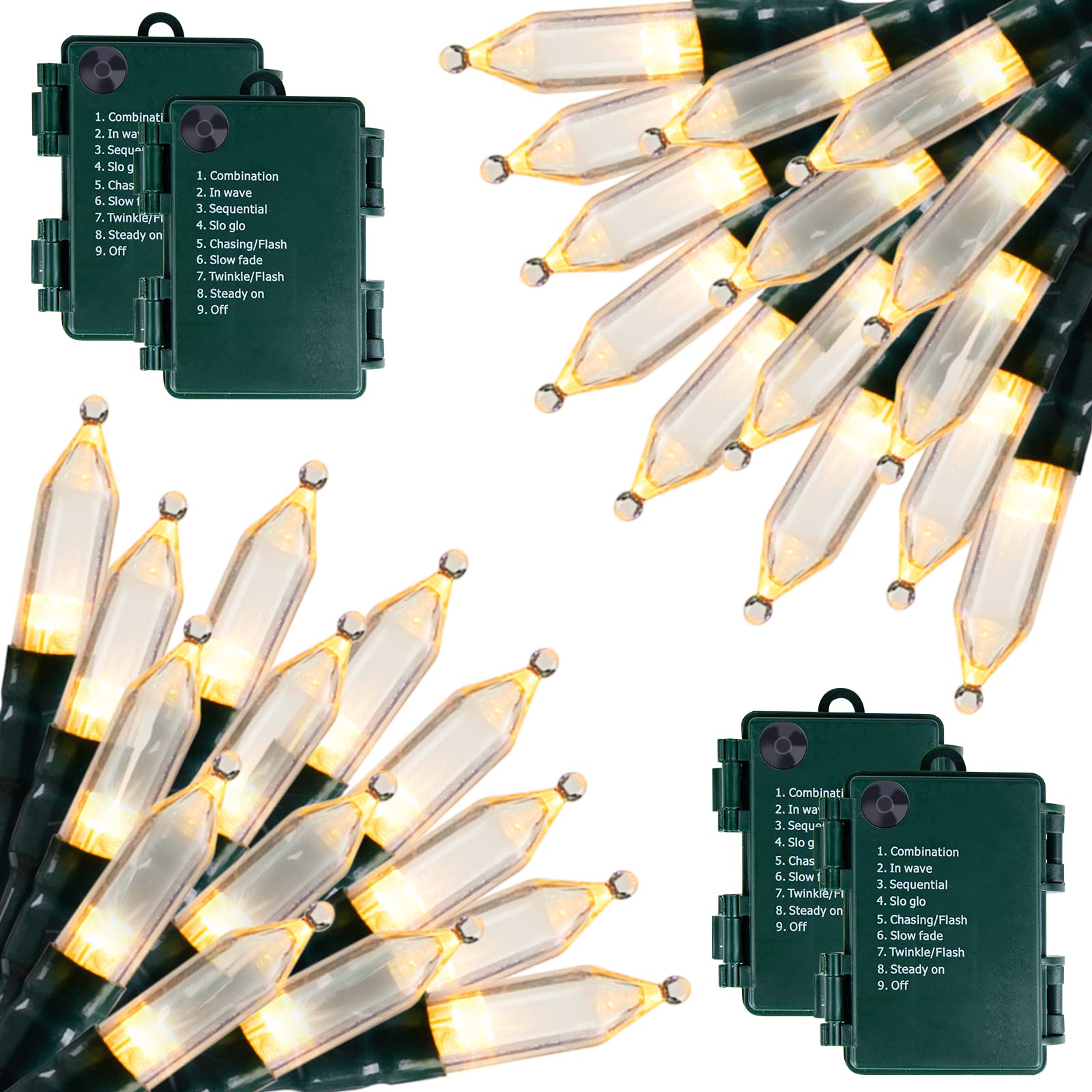 4 Pack 18ft 50 LED Battery Operated Christmas Lights - Waterproof Mini String Lights with 8 Modes, Warm White for Indoor/Outdoor Holiday Decor, Xmas Tree, Party & Garden Lighting (Perfect for Christmas, Weddings, Patio & Home Decoration)