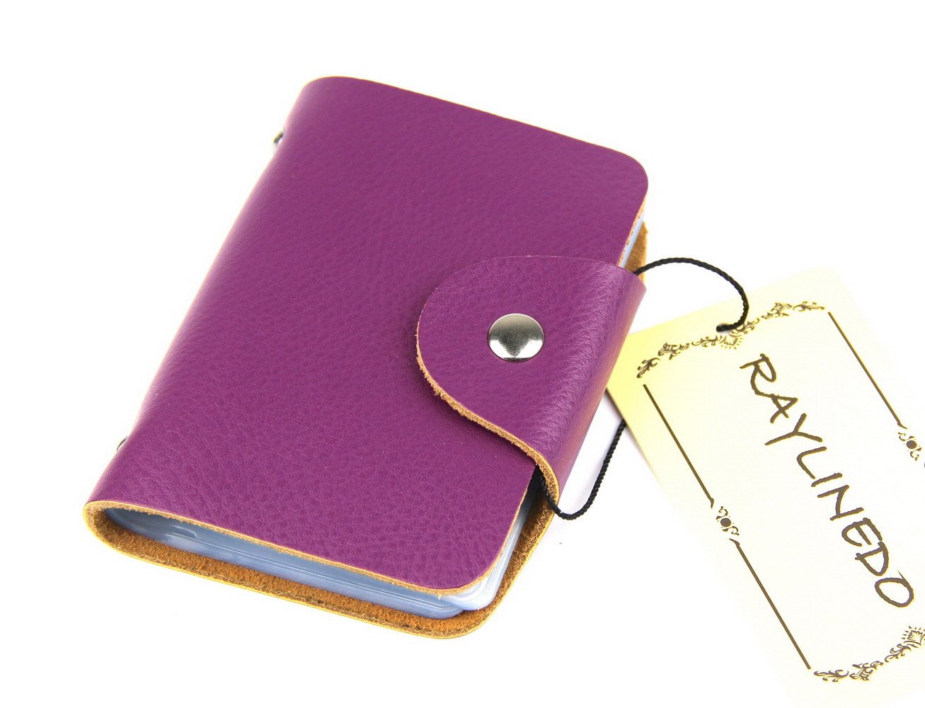RayLineDo® Unisex Genuine Leather Slim Wallet - 26 Card Slots Thin Credit Card Holder (Purple) | Perfect for Business Cards, ID & Everyday Carry | Minimalist Design for Men & Women