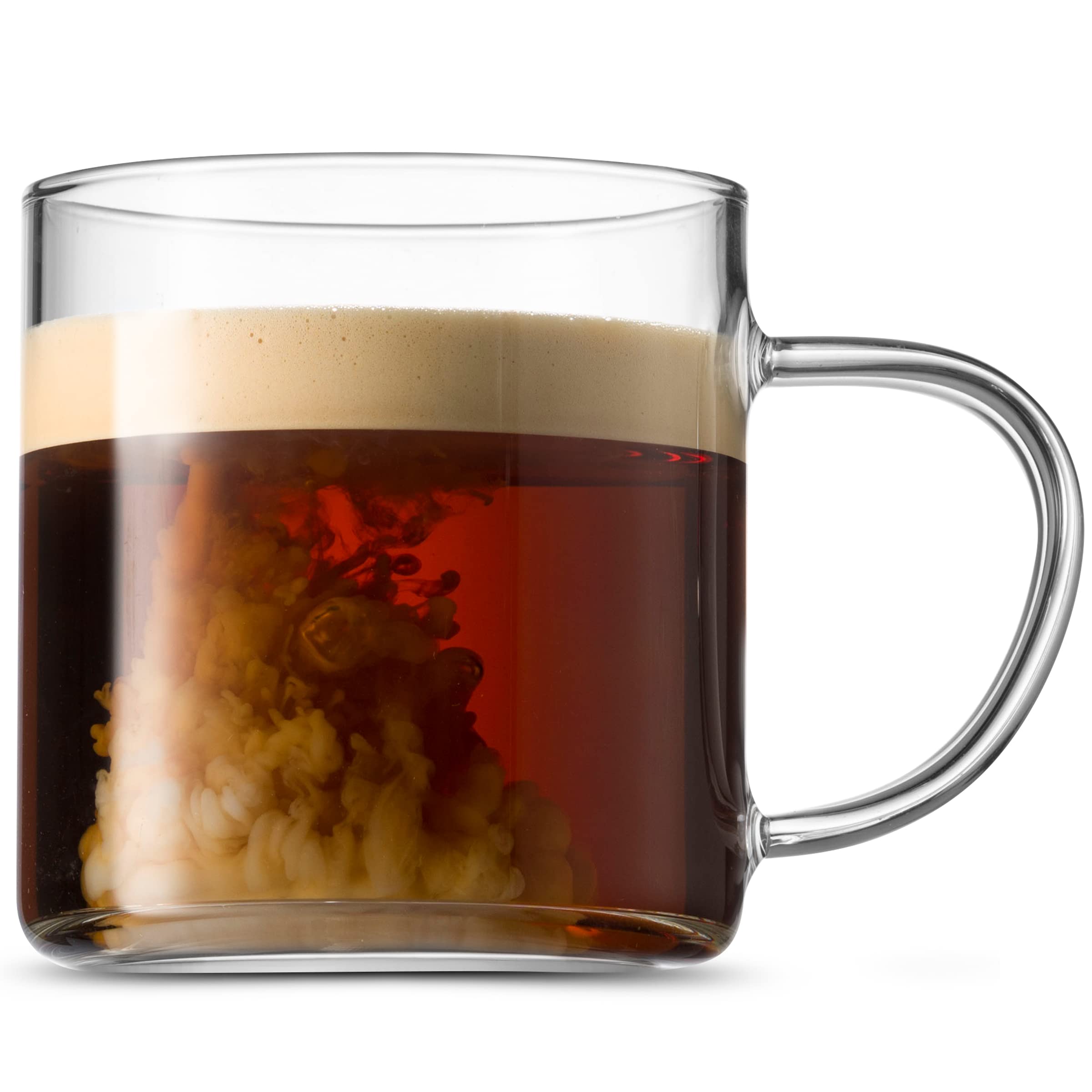 Premium 14oz Glass Coffee Mugs Set of 4 - Shatterproof & Heat Resistant Drinking Glasses for Hot/Cold Beverages - Perfect for Home, Office, Cafe or Gift Giving