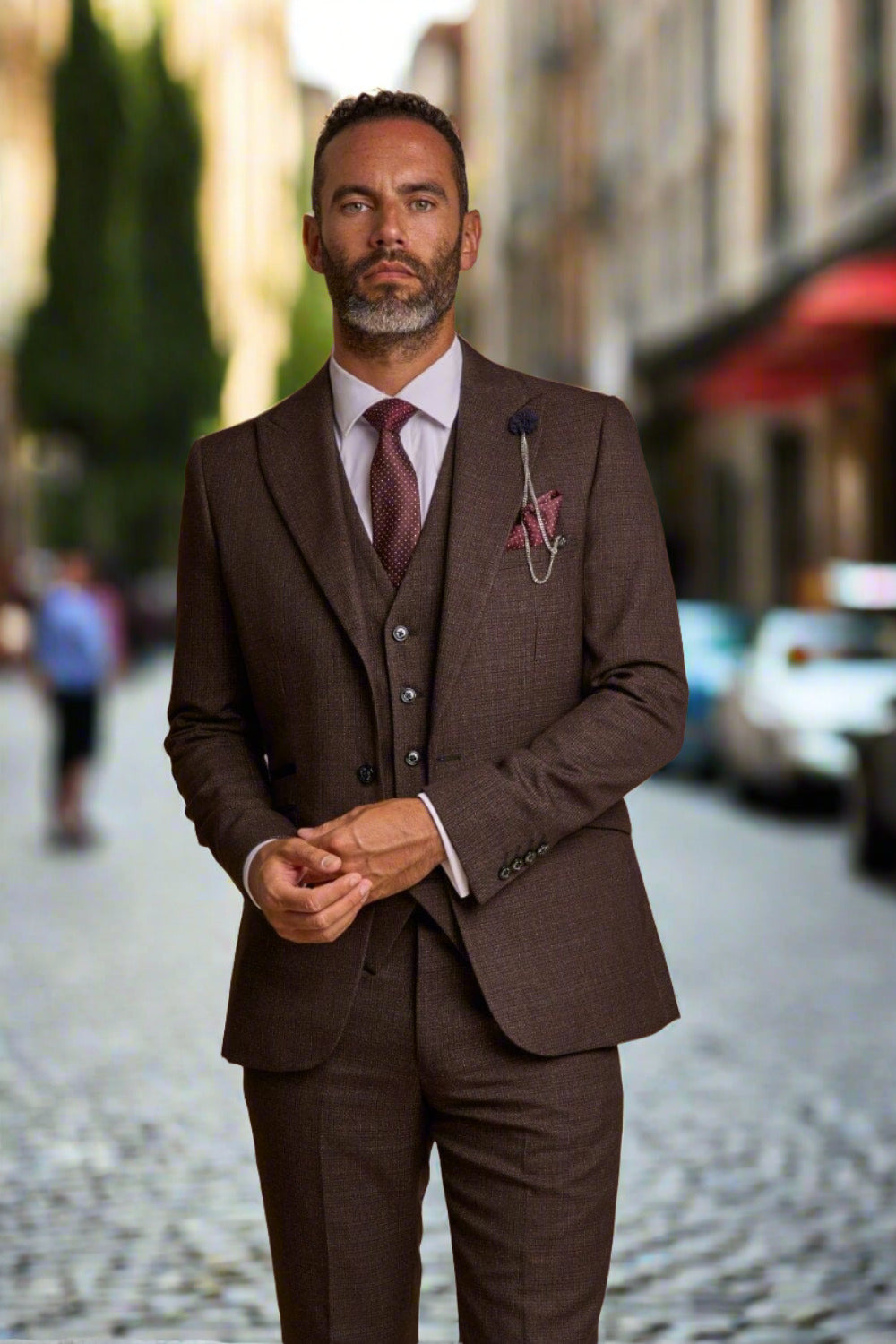 Cavani Caridi Men's Slim Fit Brown Tweed Check Blazer Jacket for Business, Office, and Formal Events