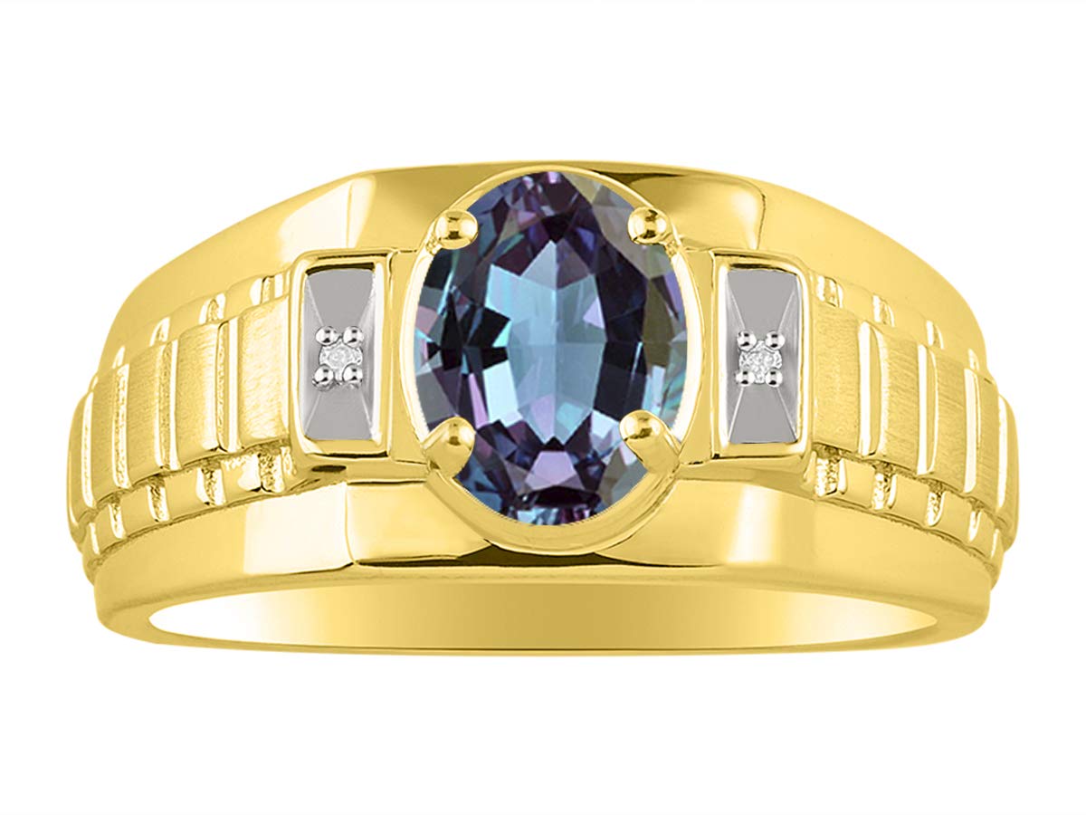 Men's Yellow Gold Plated Silver Ring with 8X6MM Oval Gemstone & Genuine Diamond - Classic Designer Birthstone Ring for Men (Size 8-13) | Perfect for Weddings, Anniversaries & Special Occasions