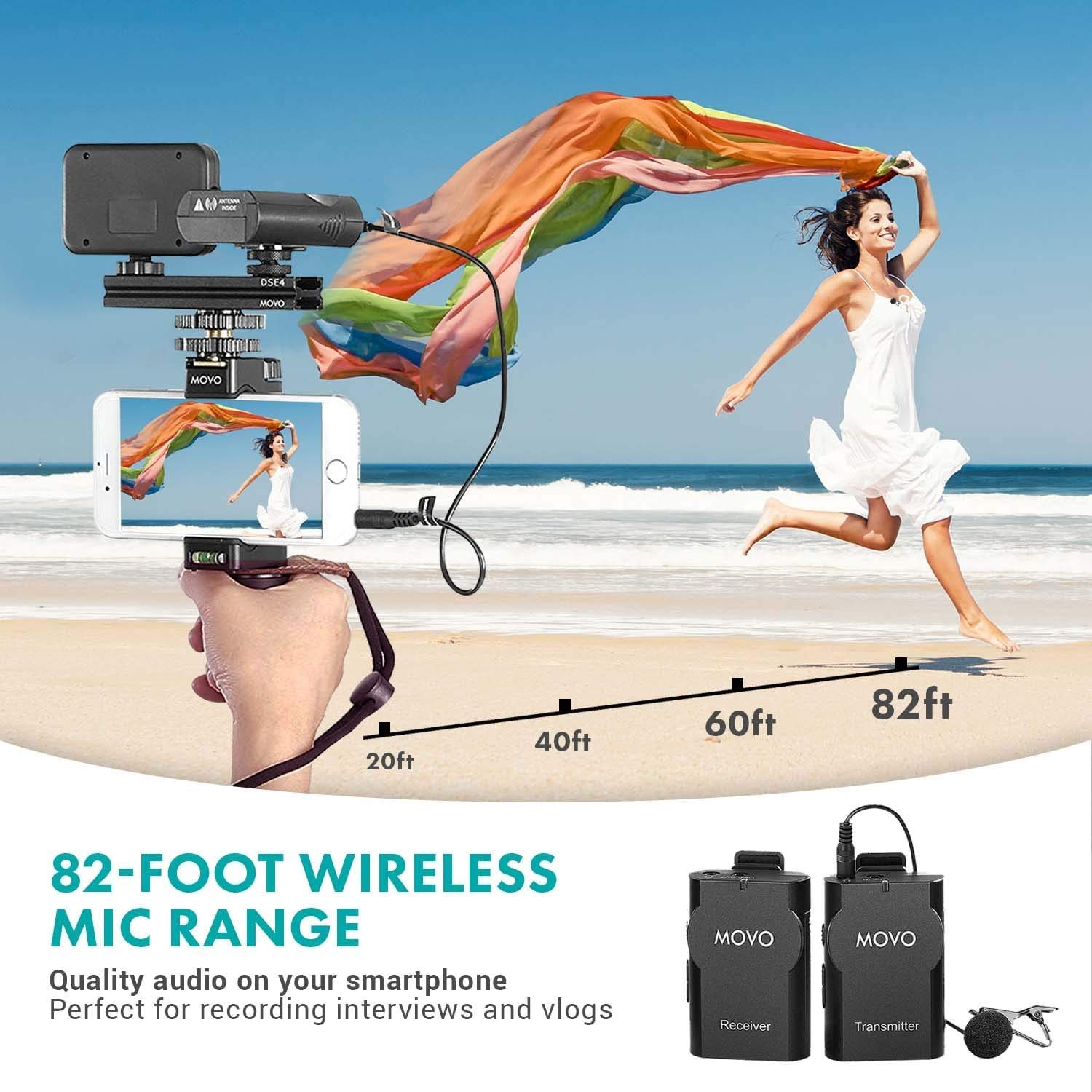 Movo Wireless Smartphone Video Kit V2+ with Tripod, Grip, Wireless Lavalier Microphone, LED Light & Remote - YouTube, TikTok, Vlogging & Live Streaming Equipment for iPhone 6/6S/7/8/X/XS/XS Max/XR/11/11 Pro & Samsung Galaxy - Perfect for Content Creators, Influencers & Video Professionals
