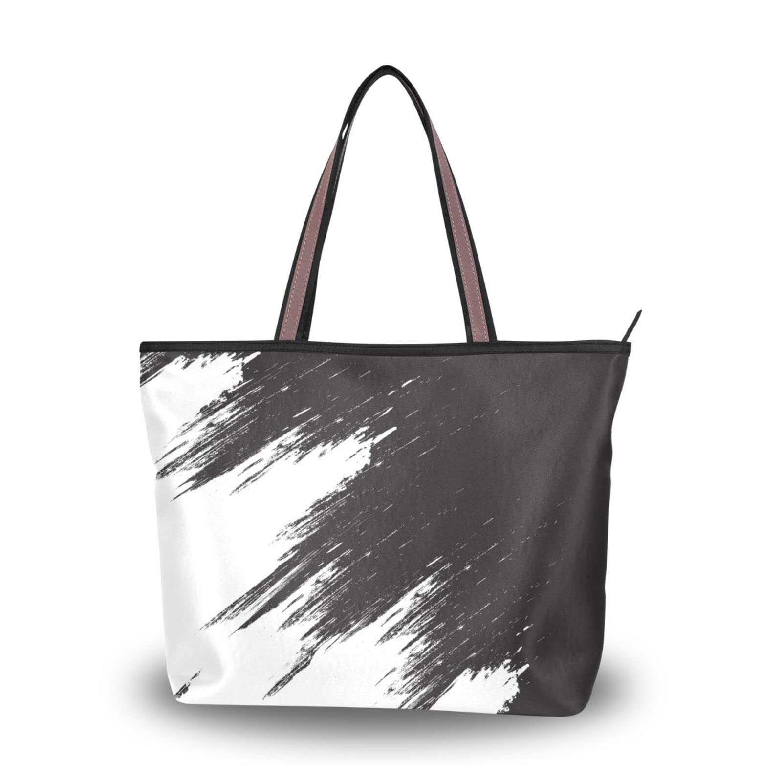 Stylish Black and White Grunge Paint Tote Bag for Women - Reusable Shoulder Handbag Perfect for Beach, Travel & Everyday Use