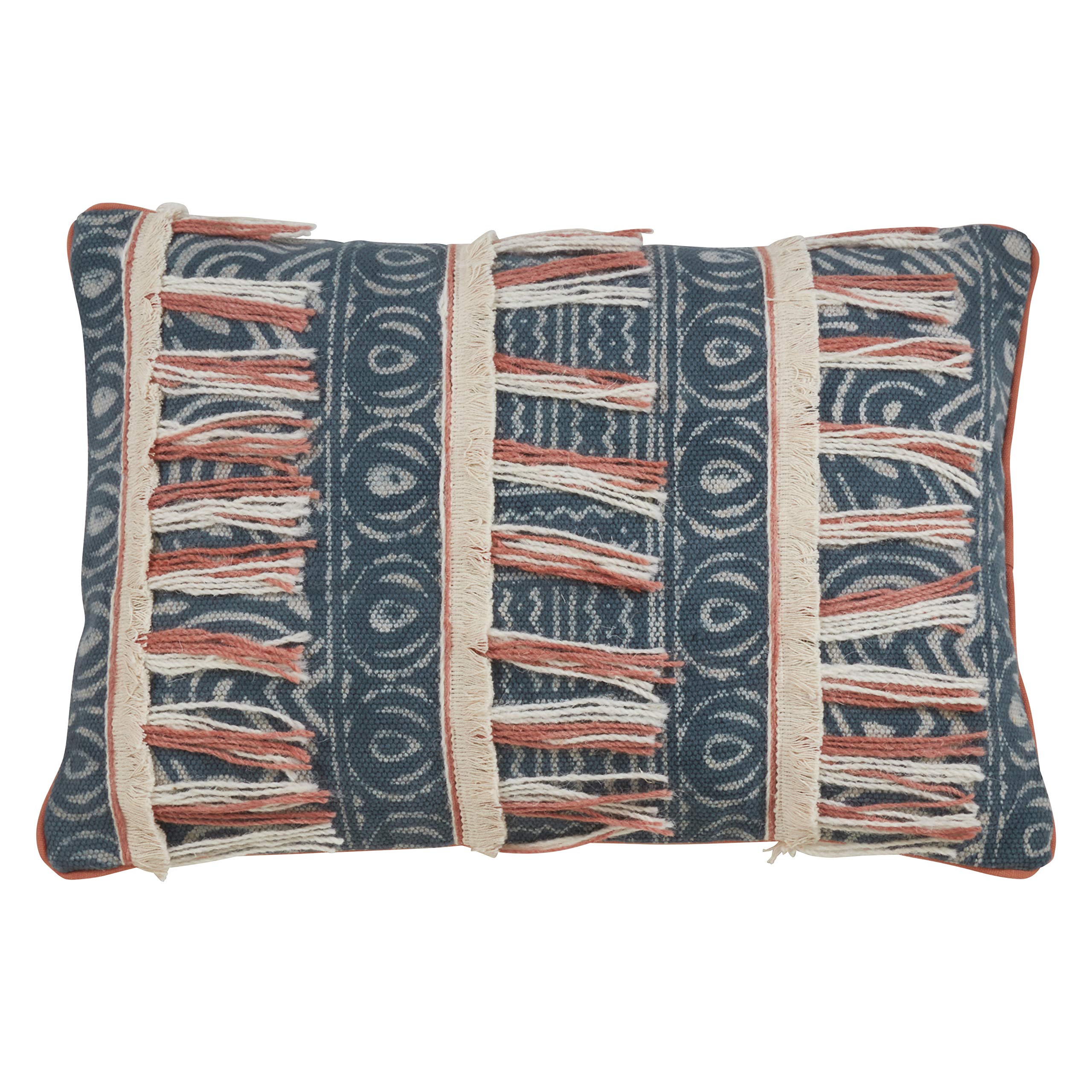 Blue Block Print Embroidered Decorative Throw Pillow Cover - 16