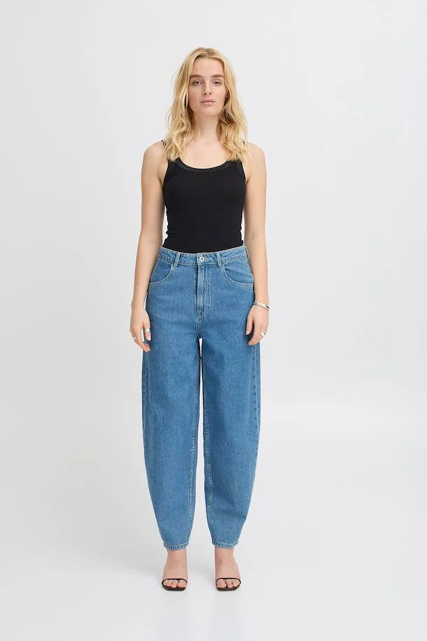 Bailey Barrel Leg Jeans for Women - Medium Blue Washed Denim Pants, High Waist Straight Fit Jeans - Perfect for Casual Wear, Office & Date Night