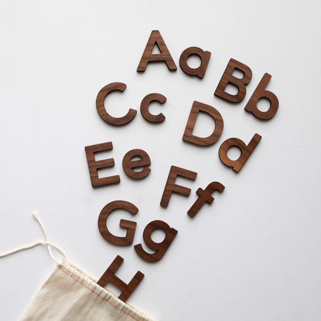 Premium Walnut Wooden Alphabet Set - Montessori Movable Letters for Early Childhood Education - Perfect for Homeschooling, Classroom Learning & Sensory Play