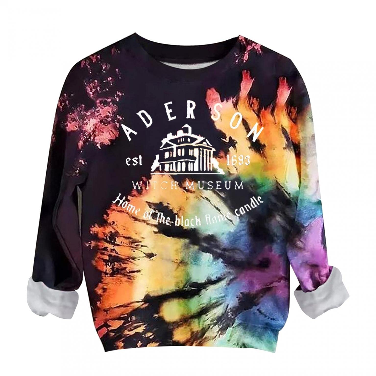 Women's Long Sleeve Tie Dye Halloween Sweatshirt - Funny Hocus Pocus Graphic Tee for Sisters | Cute Fall Outfit for Pumpkin Patch, Costume Parties & Cozy Seasonal Wear