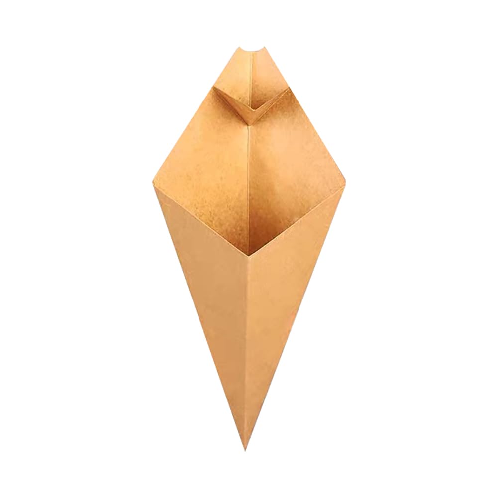 50 Pcs Brown French Fry Cone Holders with Built-in Dipping Pocket - Medium Paper Fry Bags for Appetizers, Party Food Containers | Perfect for Fast Food, Movie Nights & Outdoor Events